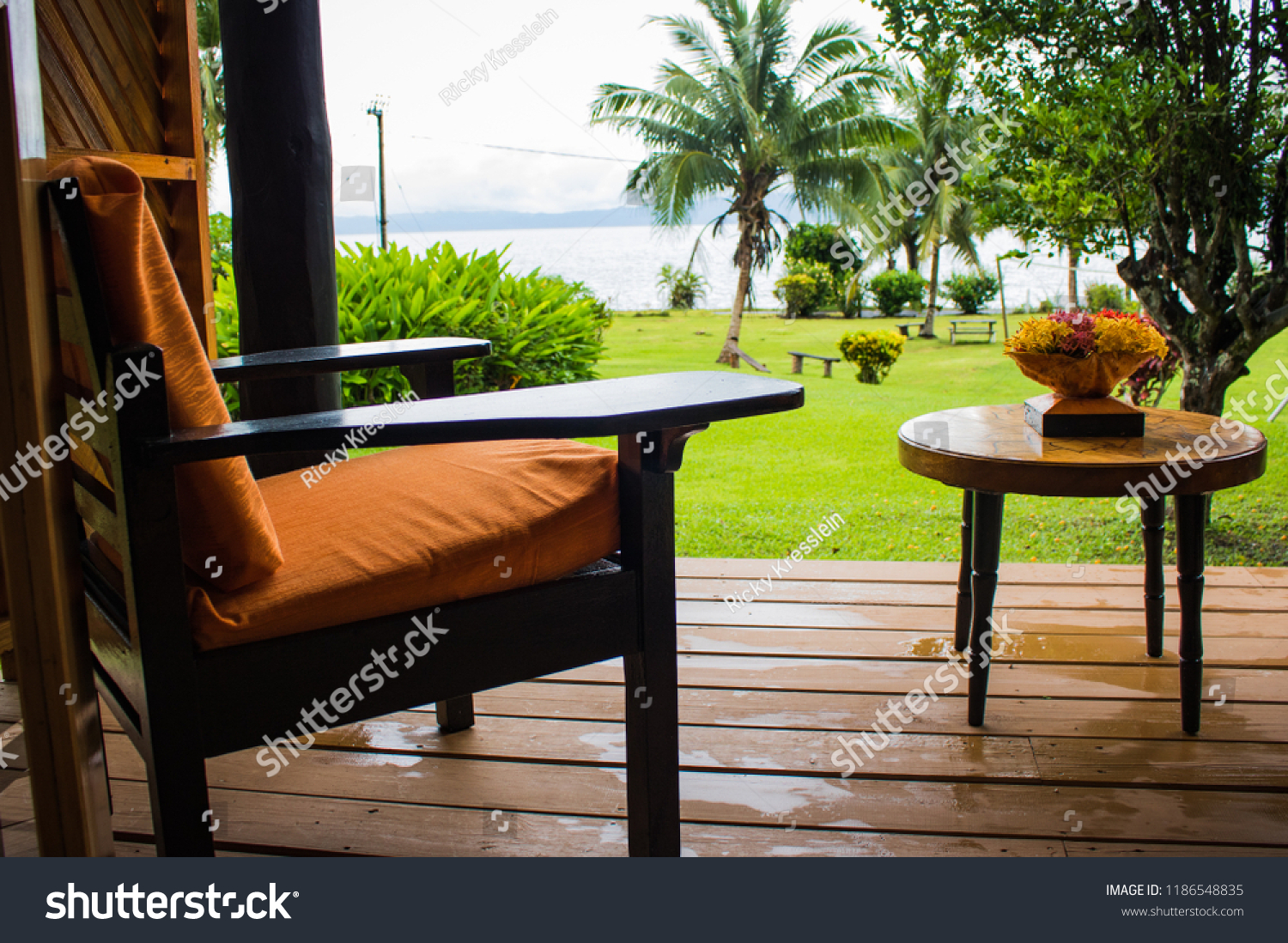 Chair Small Table On Deck Fiji Stock Photo Edit Now 1186548835