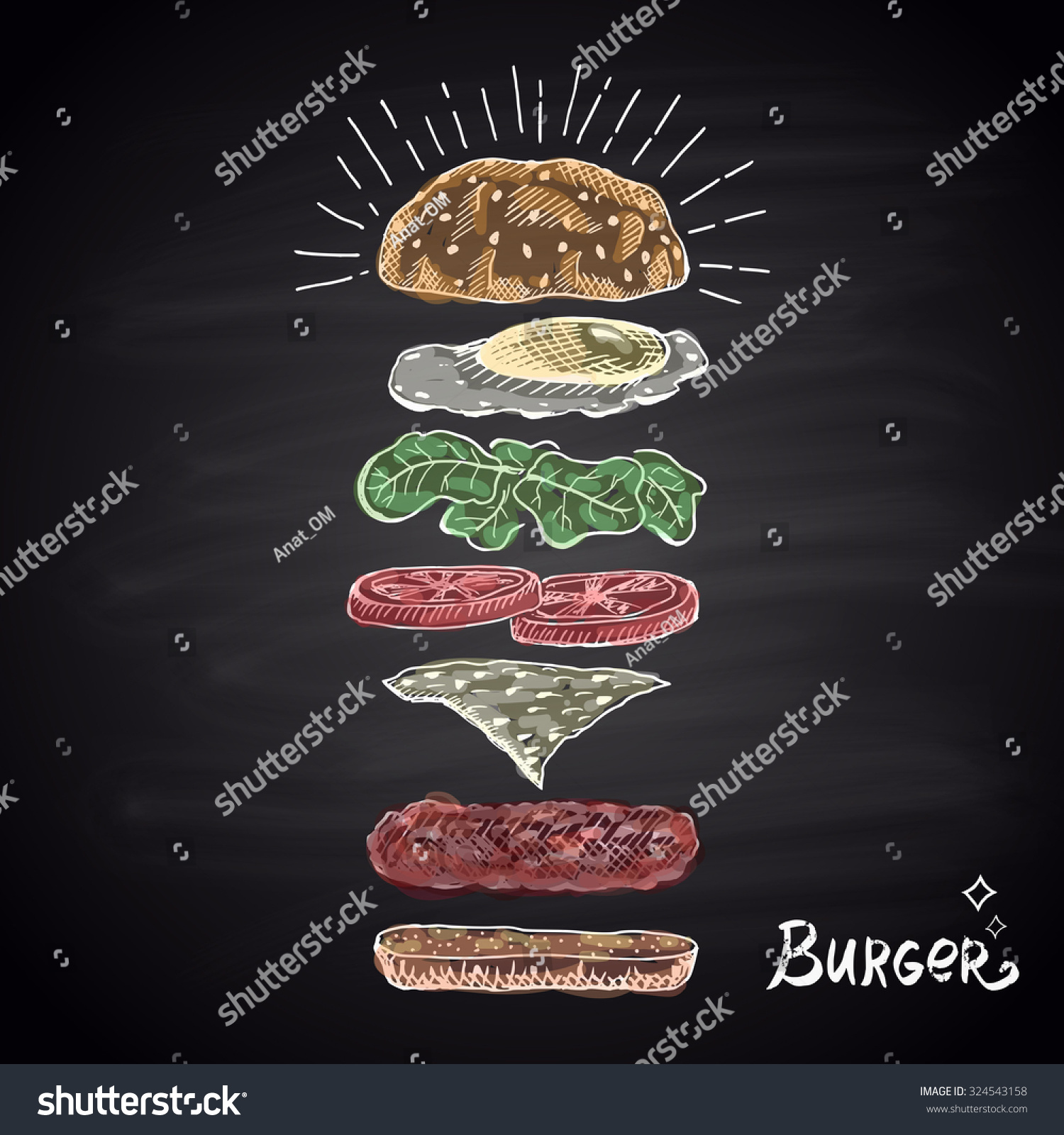 Chalk Drawn Colored Components Burger 