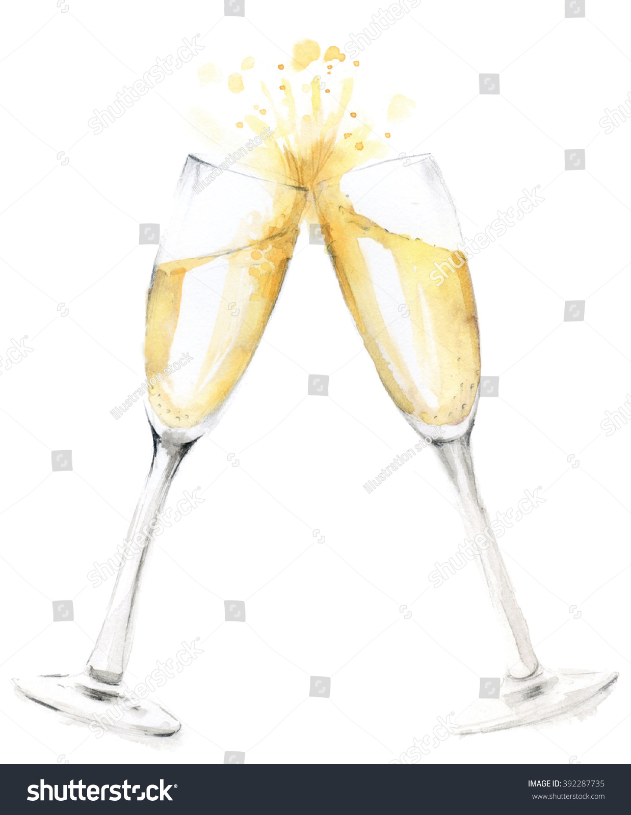 stock-photo-champagne-flutes-or-glasses-painted-in-watercolor-and ...