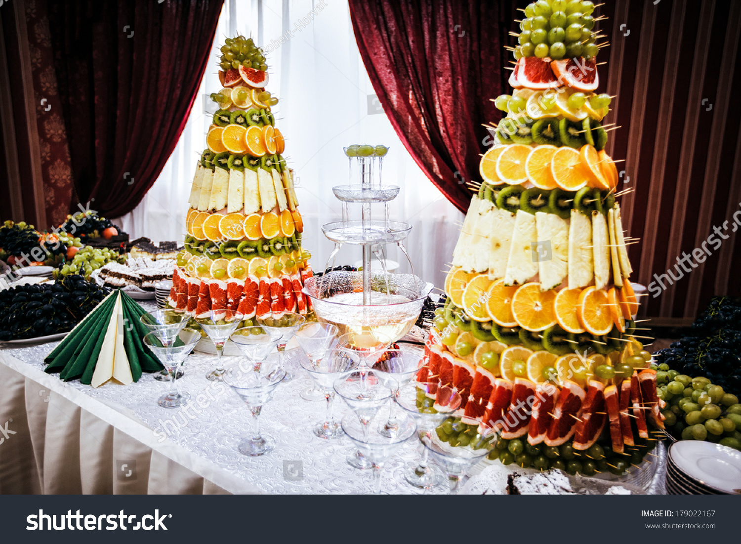 Champagne Fountain Decorations Fruit On Table Stock Photo Edit