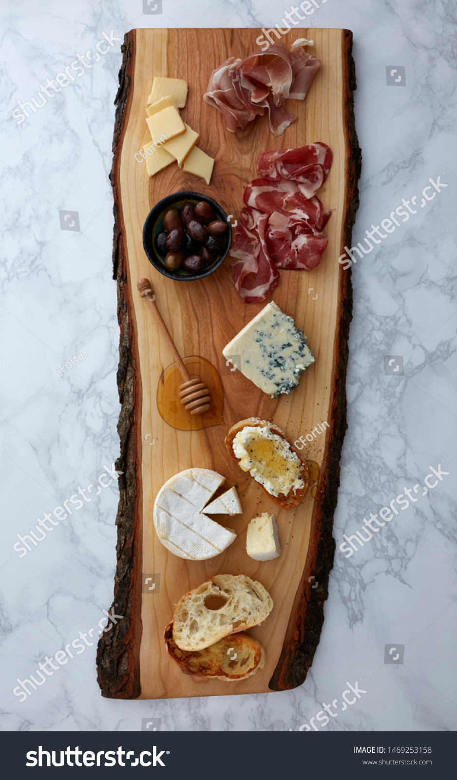 Charcuterie Appetizers Meat Cheese Olives Honey Food And Drink Stock Image 1469253158