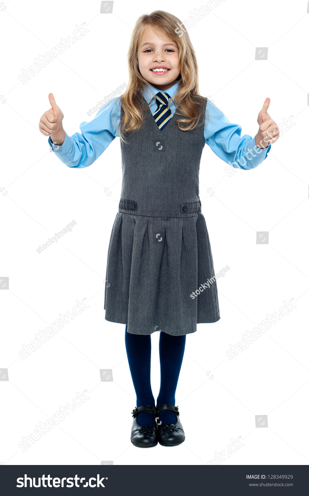 Charming Young Kid School Uniform Showing Stock Photo 128349929 ...