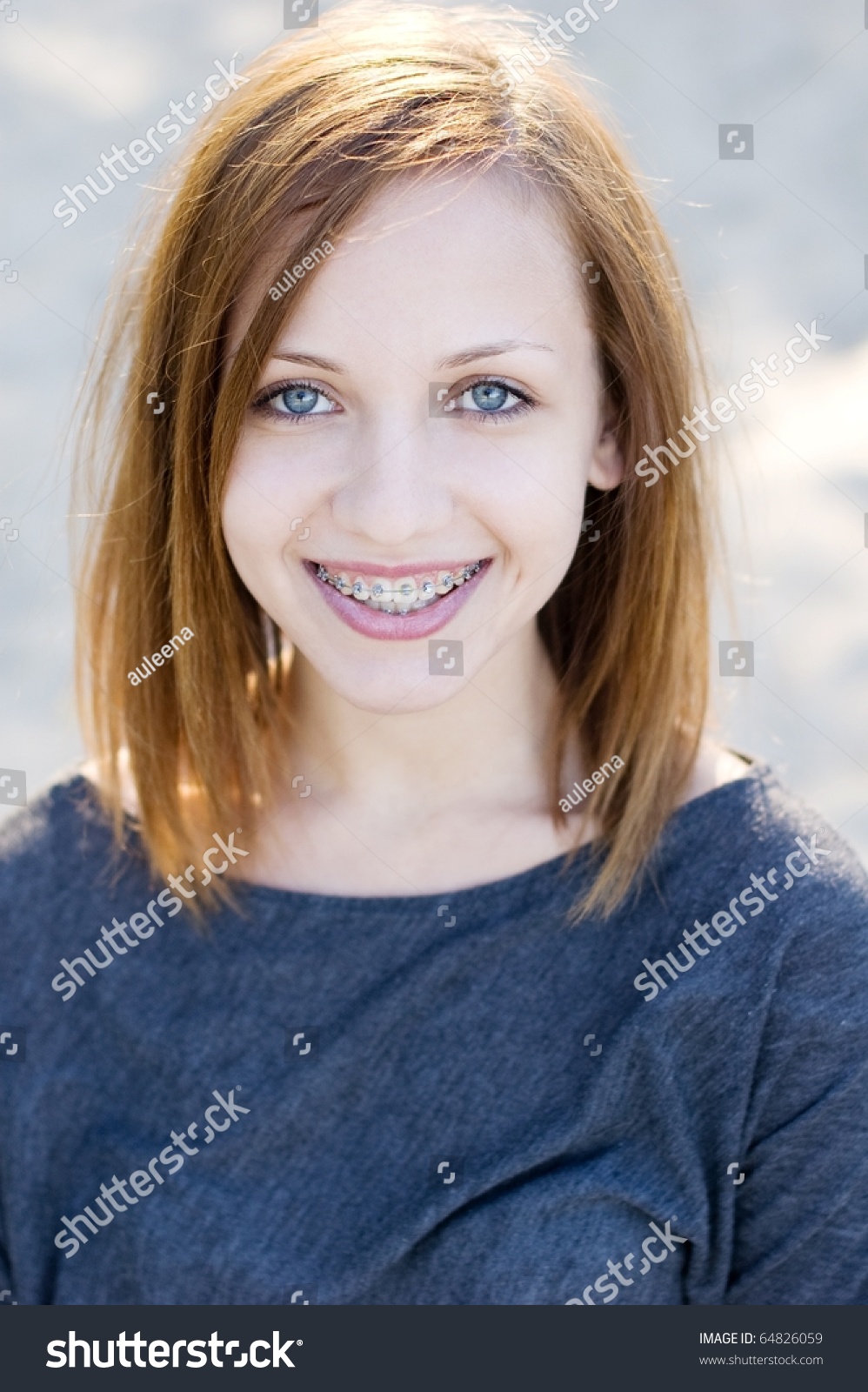 Charming Young Teenage Girl Wearing Braces And Smiling Cheerfully Stock ...