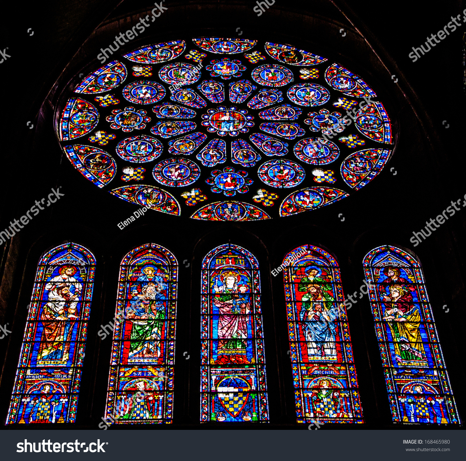 Chartres, France - April 14: Stained Glass Rose Window In Chartres ...