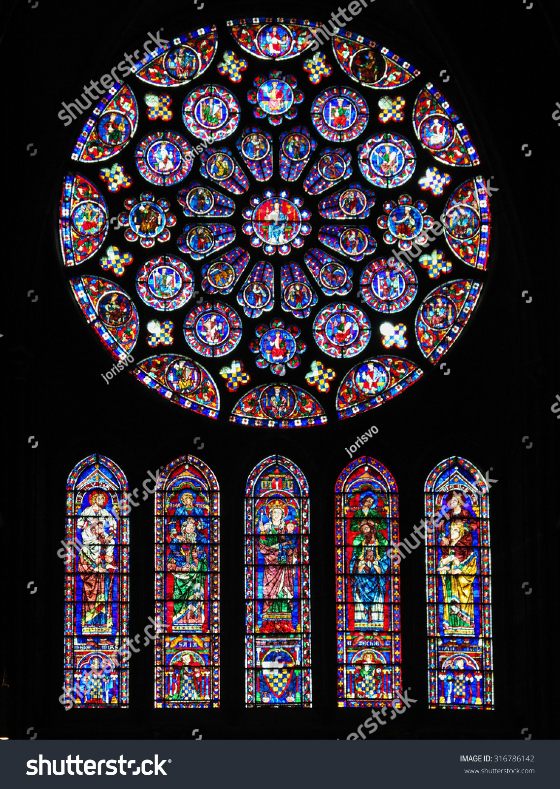 Chartres, France - July 21, 2015: South Transept Rose Window (12th ...