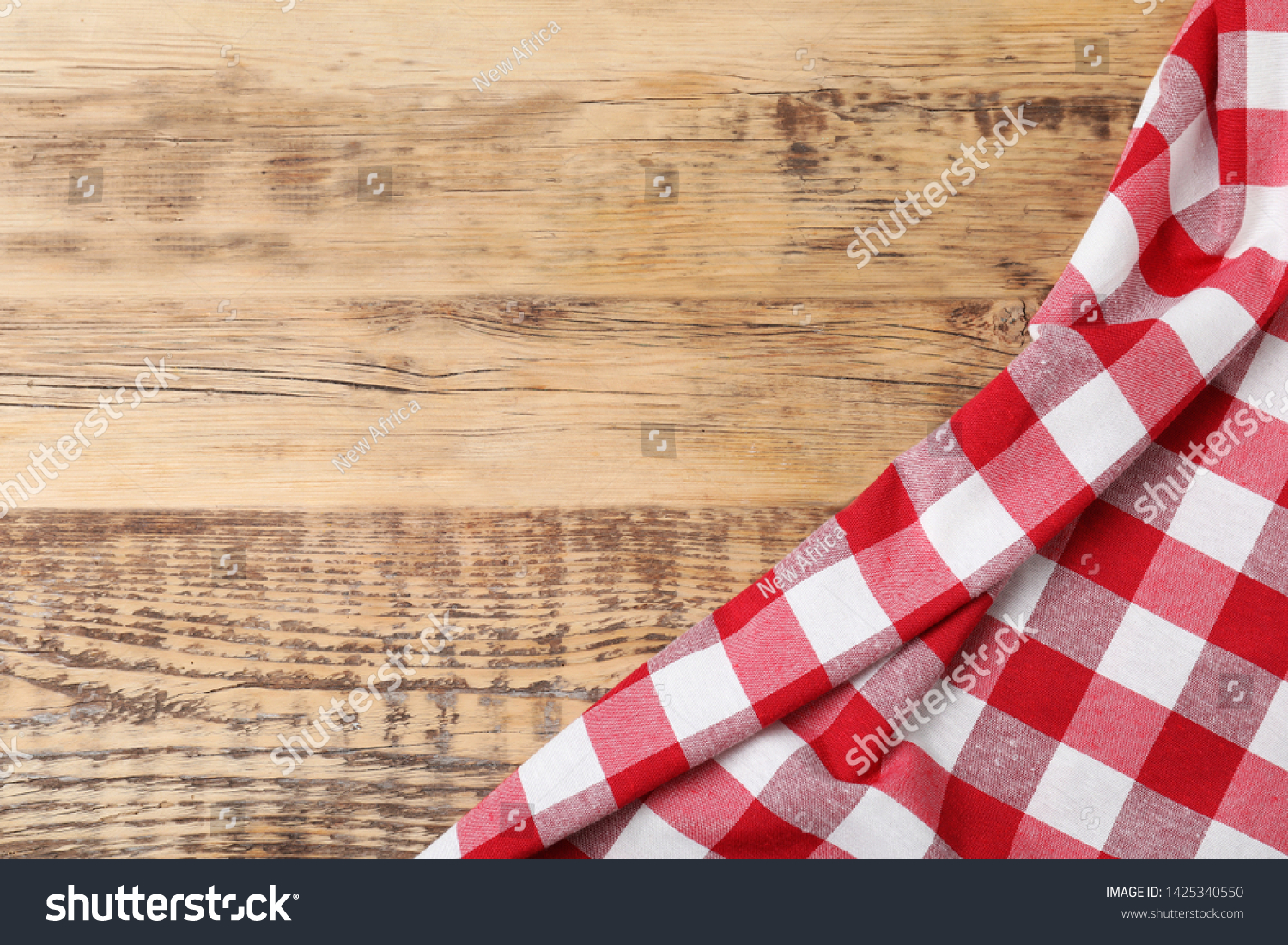 Foto Stok Checkered Picnic Blanket On Wooden Background Edit Sekarang 1425340550