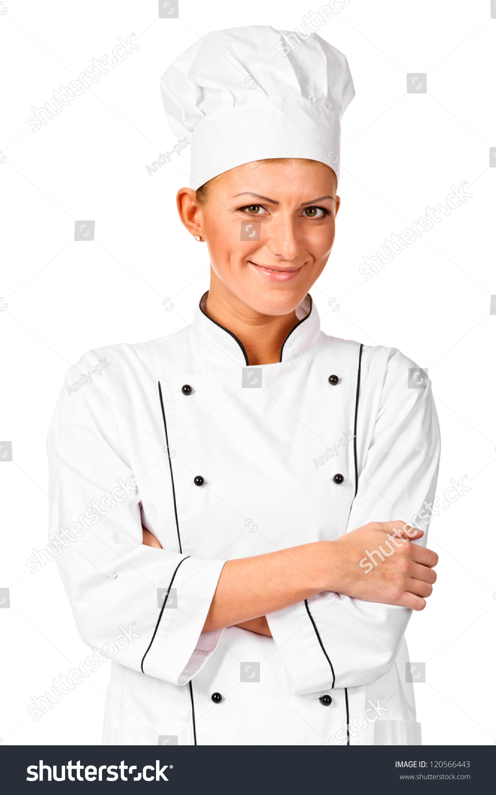 Cheerful Chef Posing Casually With Her Arms Crossed. Isolated Stock ...