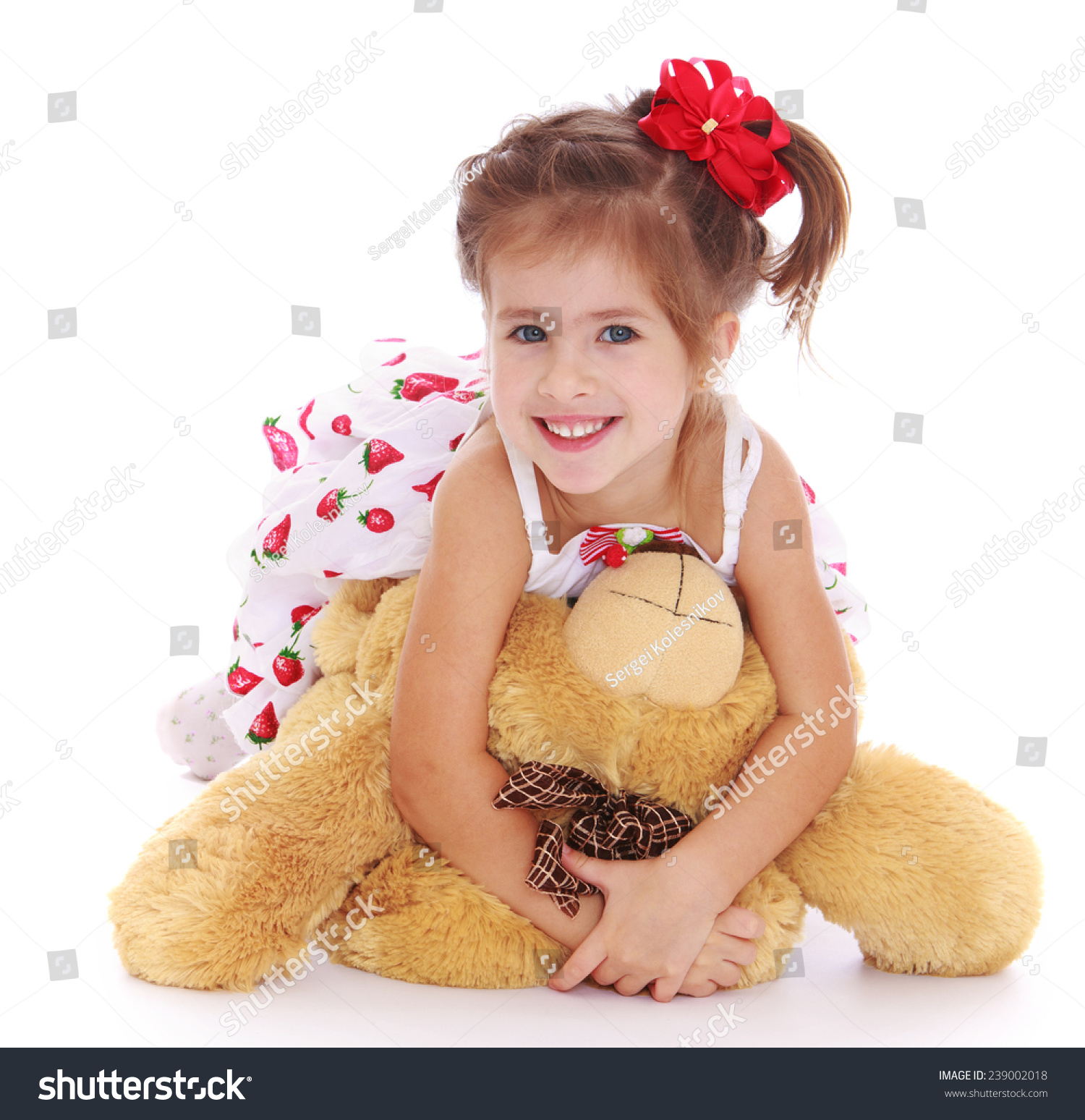 Cheerful Little Girl Hugging Teddy Bearstudio Stock Photo 239002018 ...