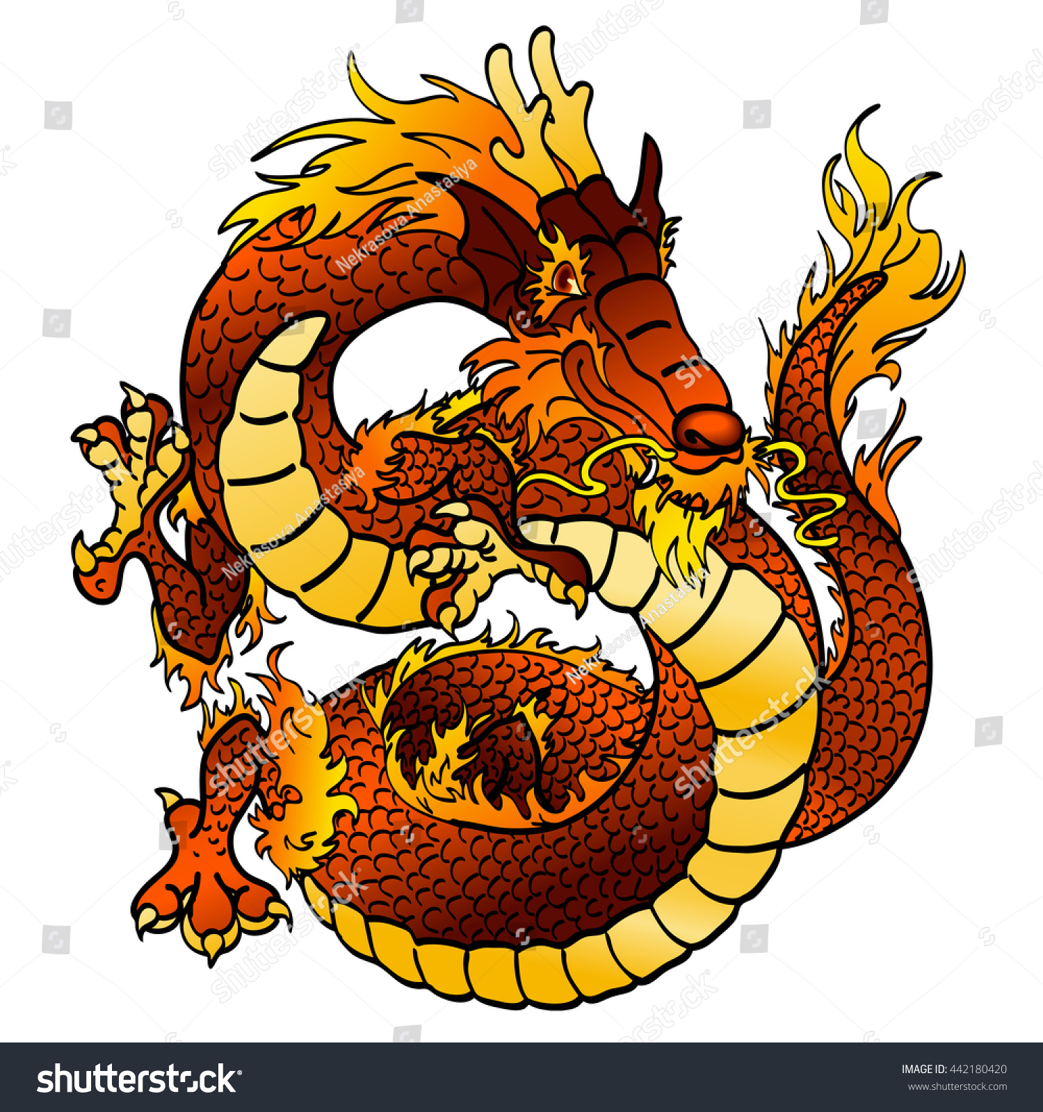 Cheerful Red Fiery Chinese Asian Dragon On White Background Of Oriental ...