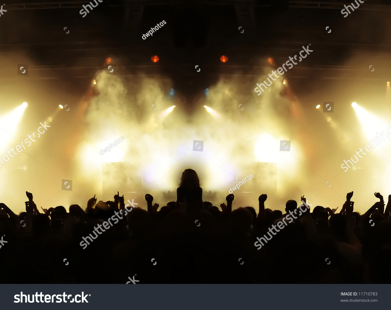 Cheering Crowd At Concert, Musicians On The Stage Stock Photo 11710783 ...