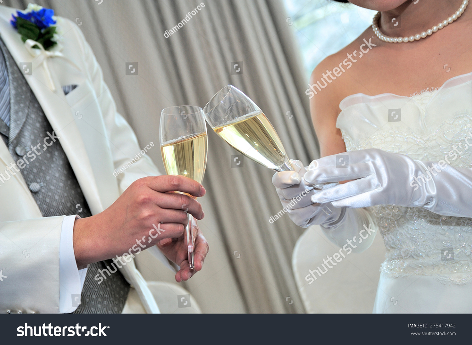 stock photo cheers bride at the wedding reception toast by the groom 275417942