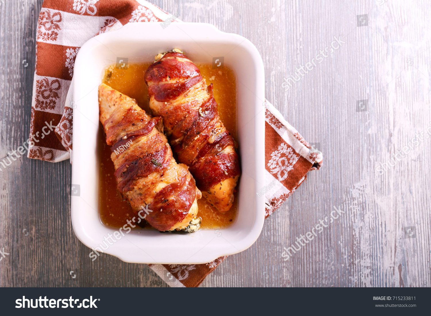 Cheese Spinach Stuffed Chicken Breast Wrapped Stock Photo Edit Now 715233811