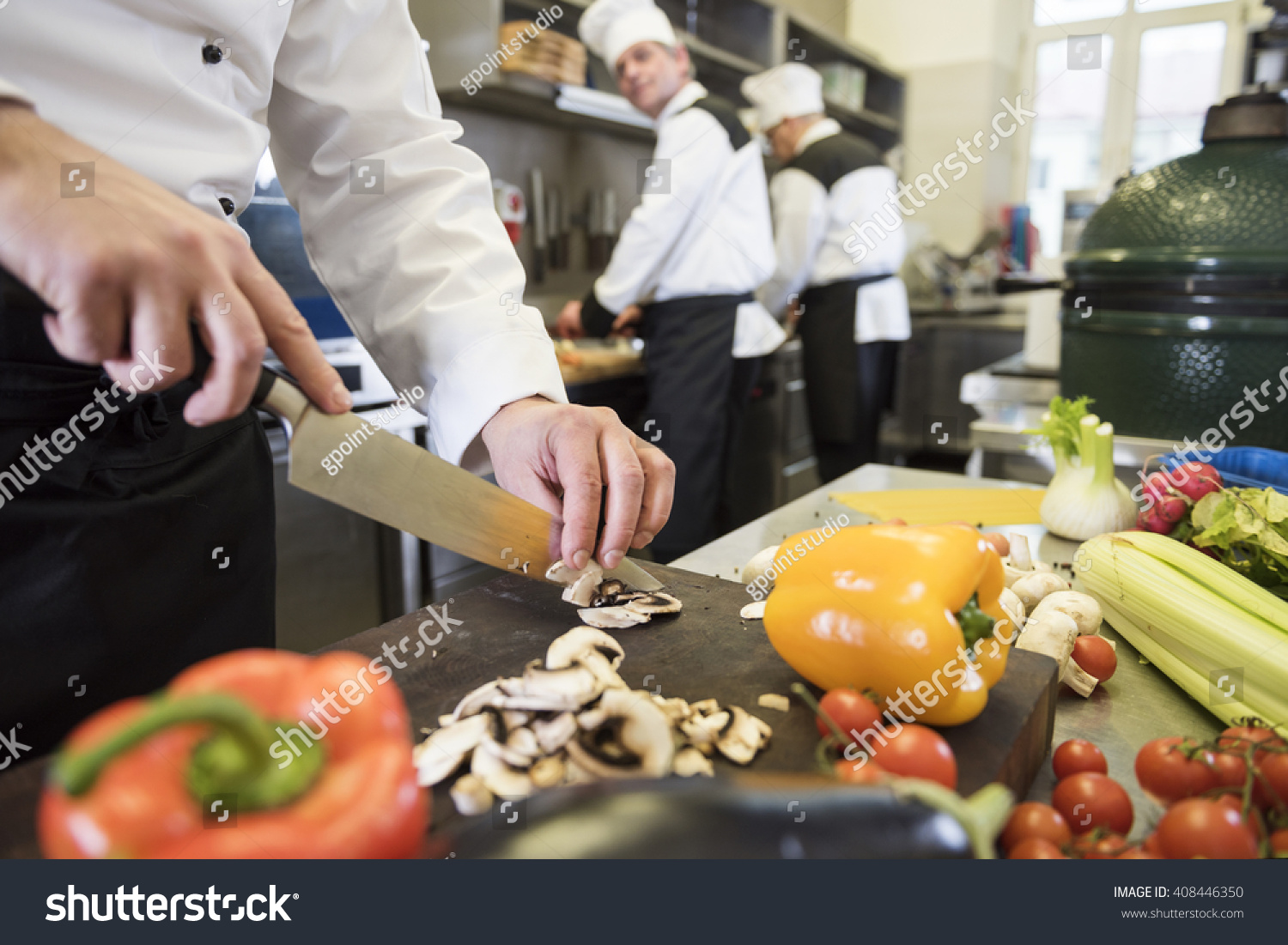 Chef Chopping Multicolored Fresh Vegetables Stock Photo 408446350 ...