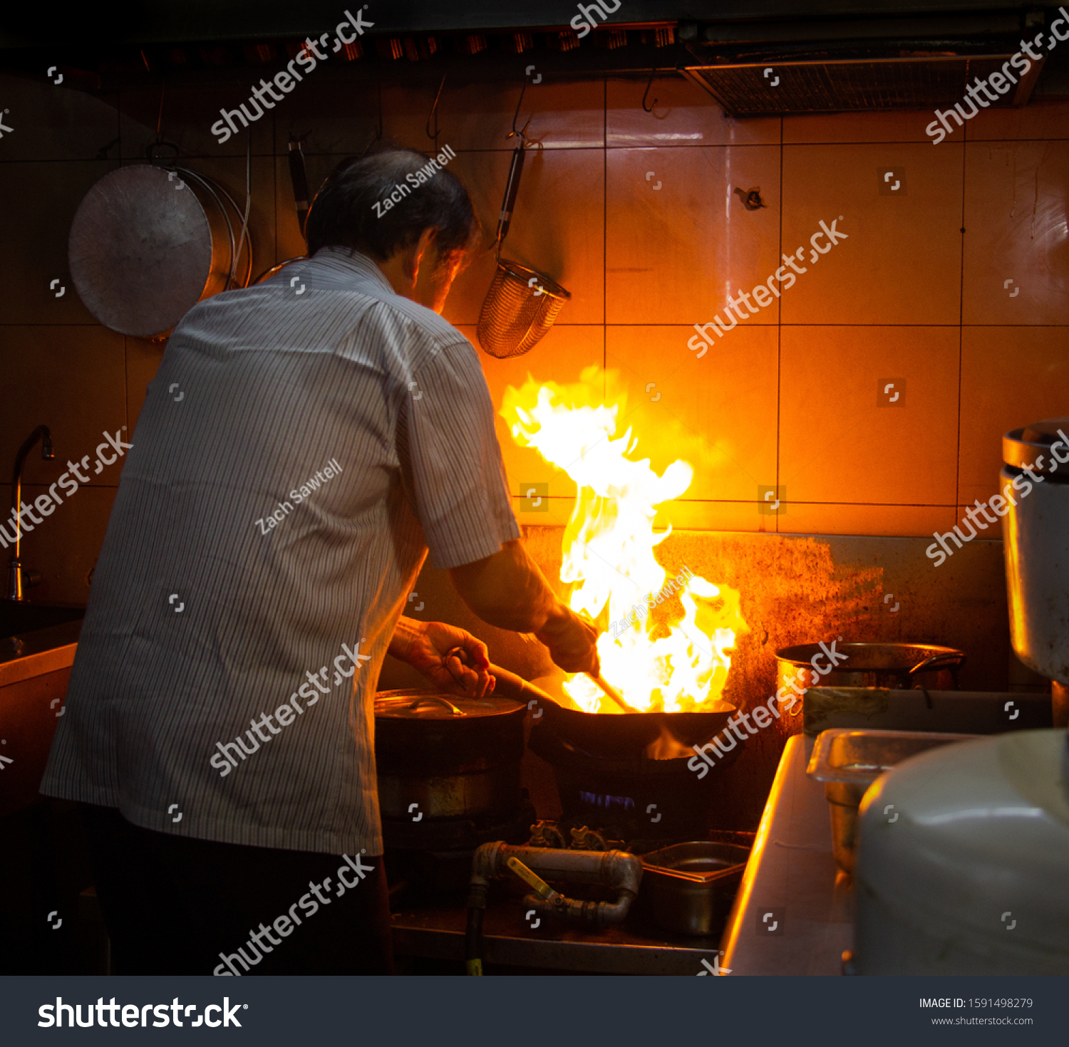 Chef Cooking Fire Hawker Centre Kitchen Stock Photo Edit Now 1591498279