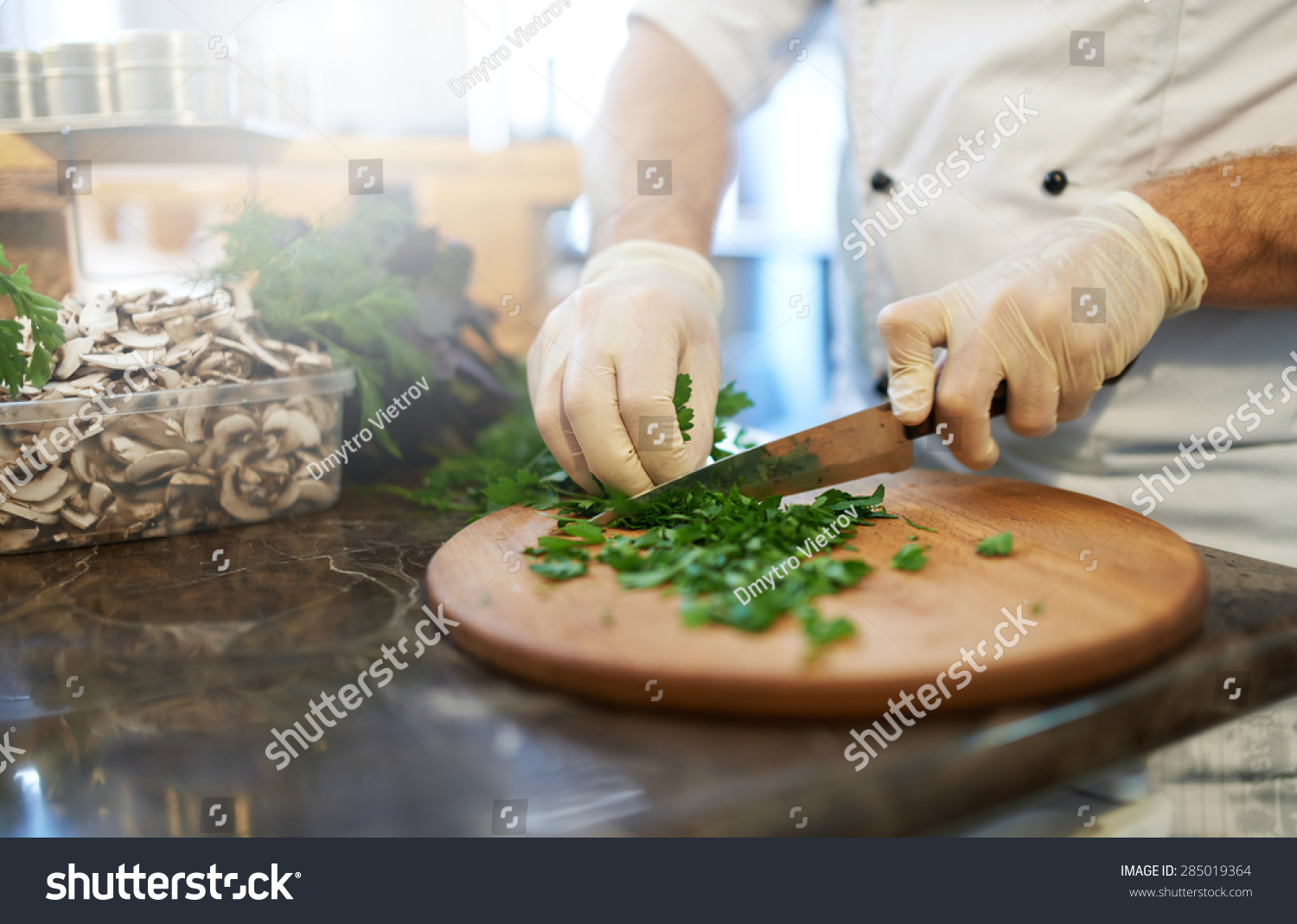 Chef Wearing Gloves Cut Greens Stock Photo 285019364 Shutterstock   Stock Photo Chef Wearing Gloves Cut Greens 285019364 