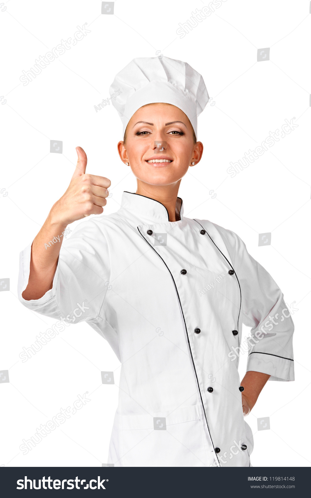 Chef Woman - Happy Thumbs Up. Chef, Cook Or Baker In Uniform And Hat ...