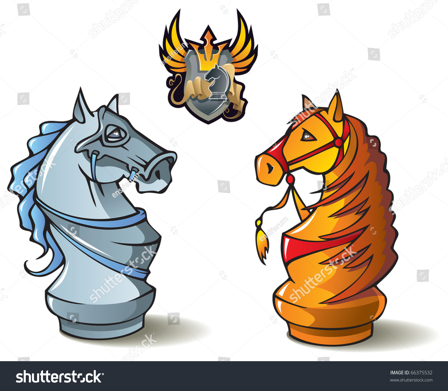 Chess Pieces Series Black White Knights Stock Illustration