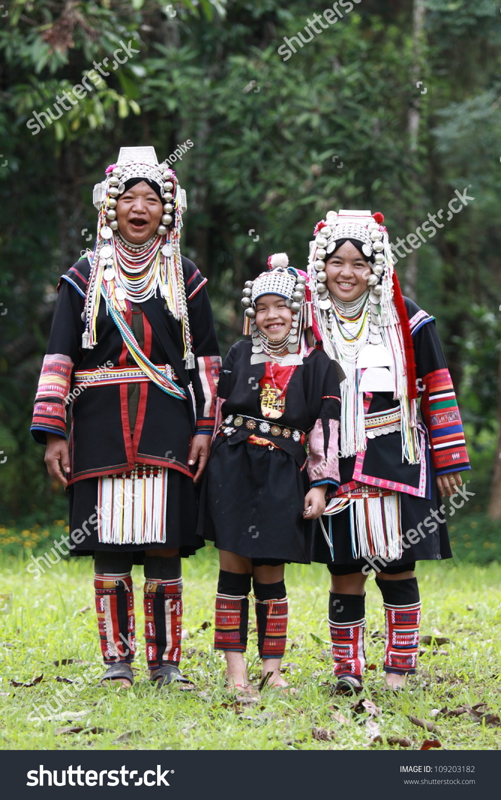 Chiang Rai, Thailand - Oct 1 : Akha Family With Traditional Clothes And ...