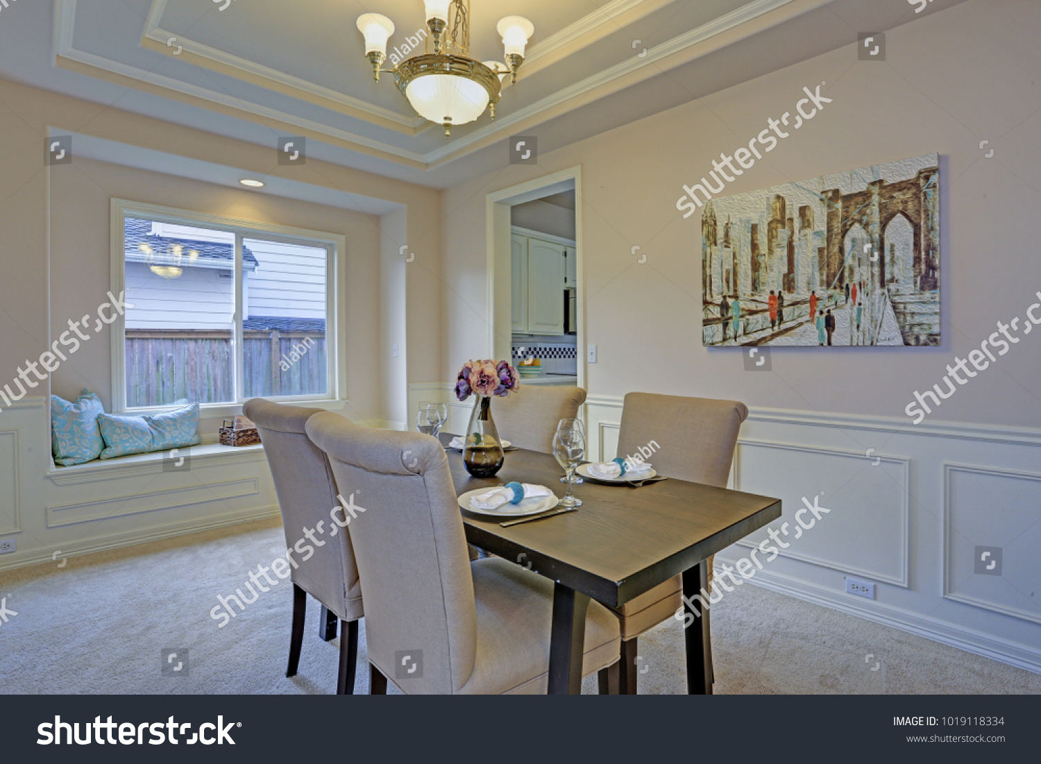 Chic Dining Room Light Grey Walls Stock Image Download Now