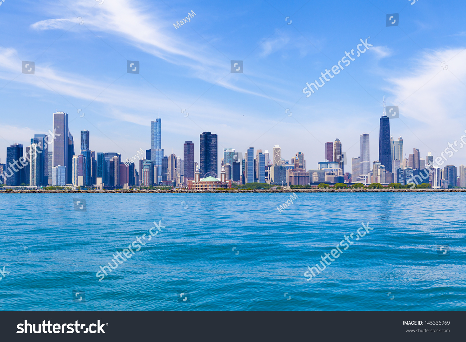 Chicago Skyline With Blue Clear Sky Stock Photo 145336969 : Shutterstock