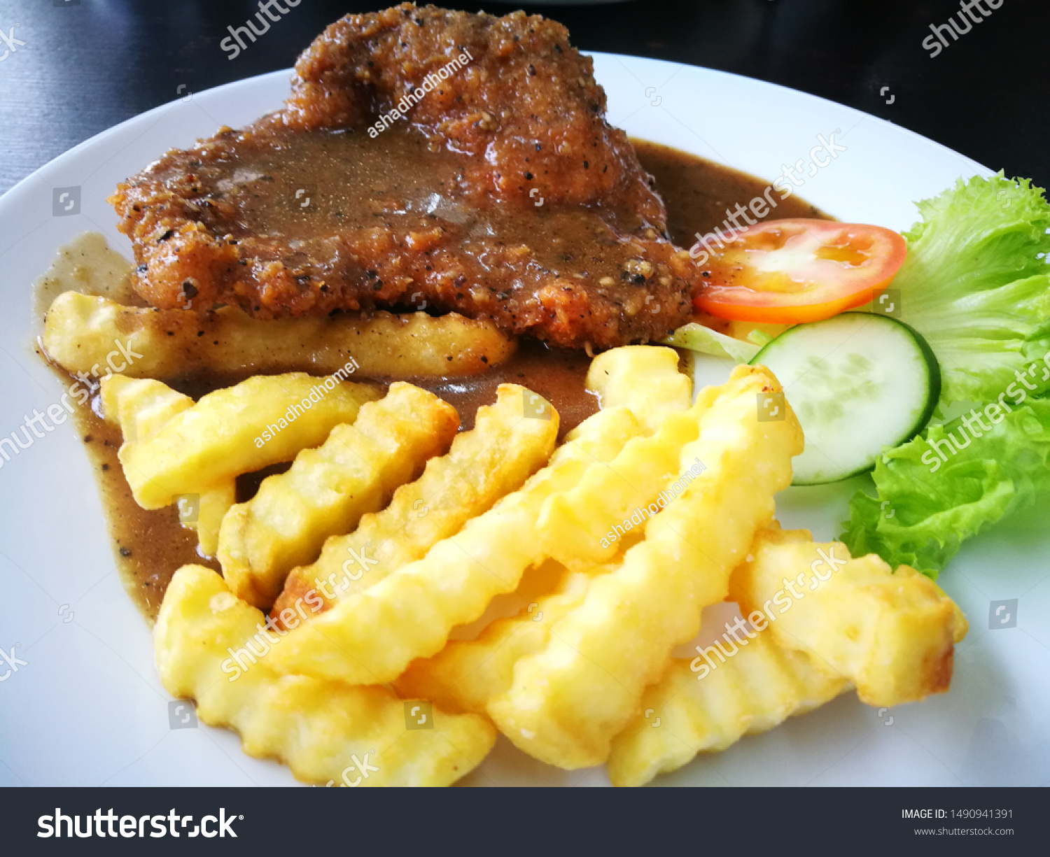 Chicken Chop Blackpepper Fries Stock Photo Edit Now 1490941391