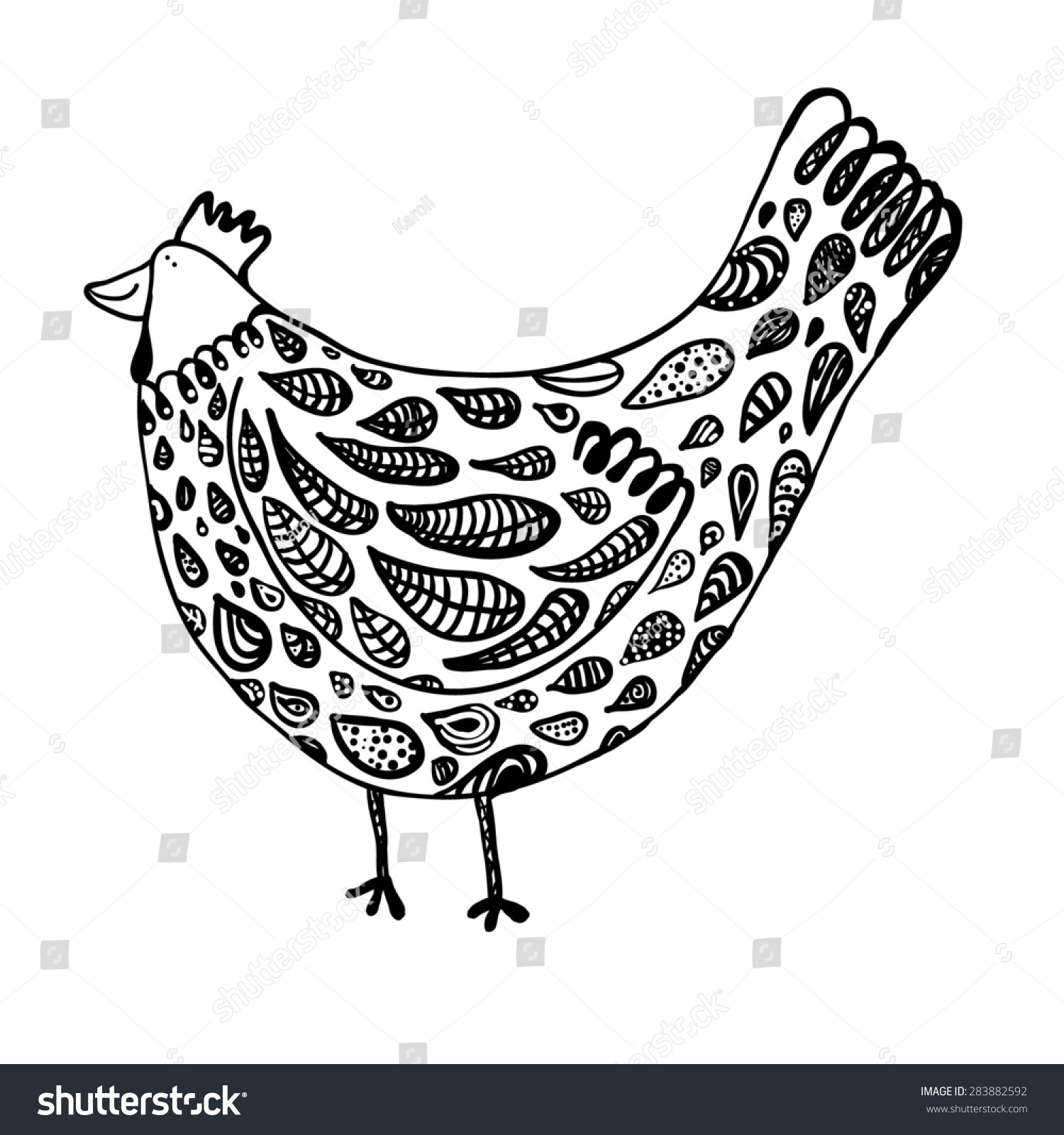 Chicken Hen Hand Drawn Black White Stock Illustration 283882592 ...
