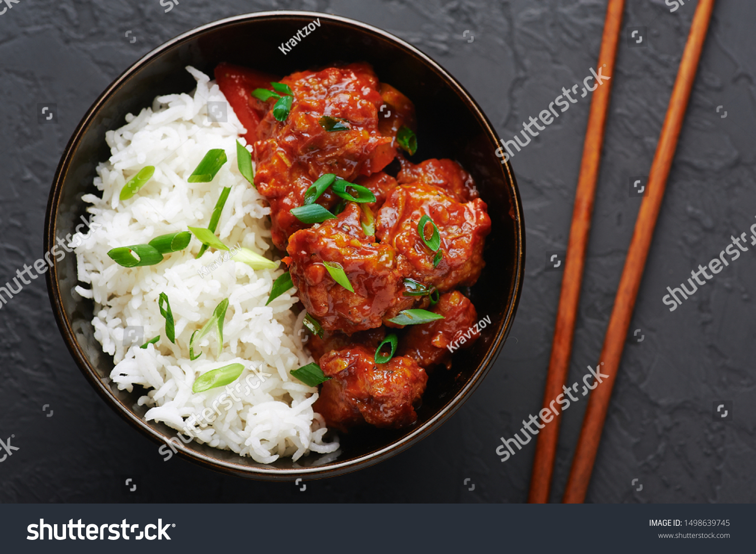 Chicken Manchurian Bowl Basmati Rice Black Stock Photo 1498639745 ...