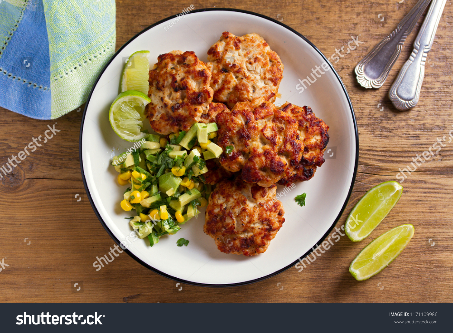 Chicken Patties Burgers Avocado Corn Salsa Stock Photo Edit Now 1171109986