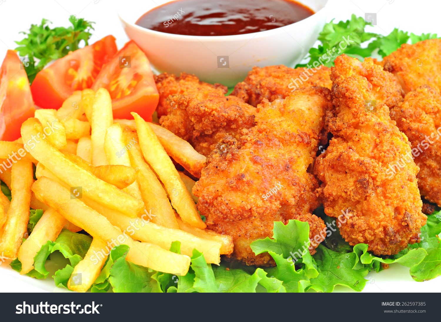 Chicken Wings Drumsticks French Fries Barbecue Stock Photo 262597385 ...