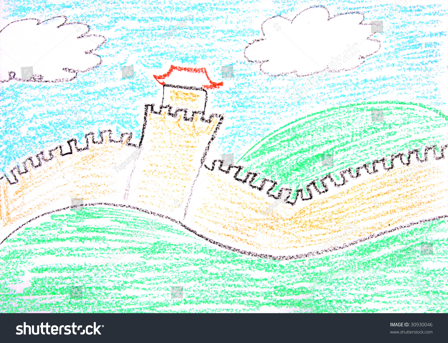 Child Drawing Great Wall China Made Stock Illustration