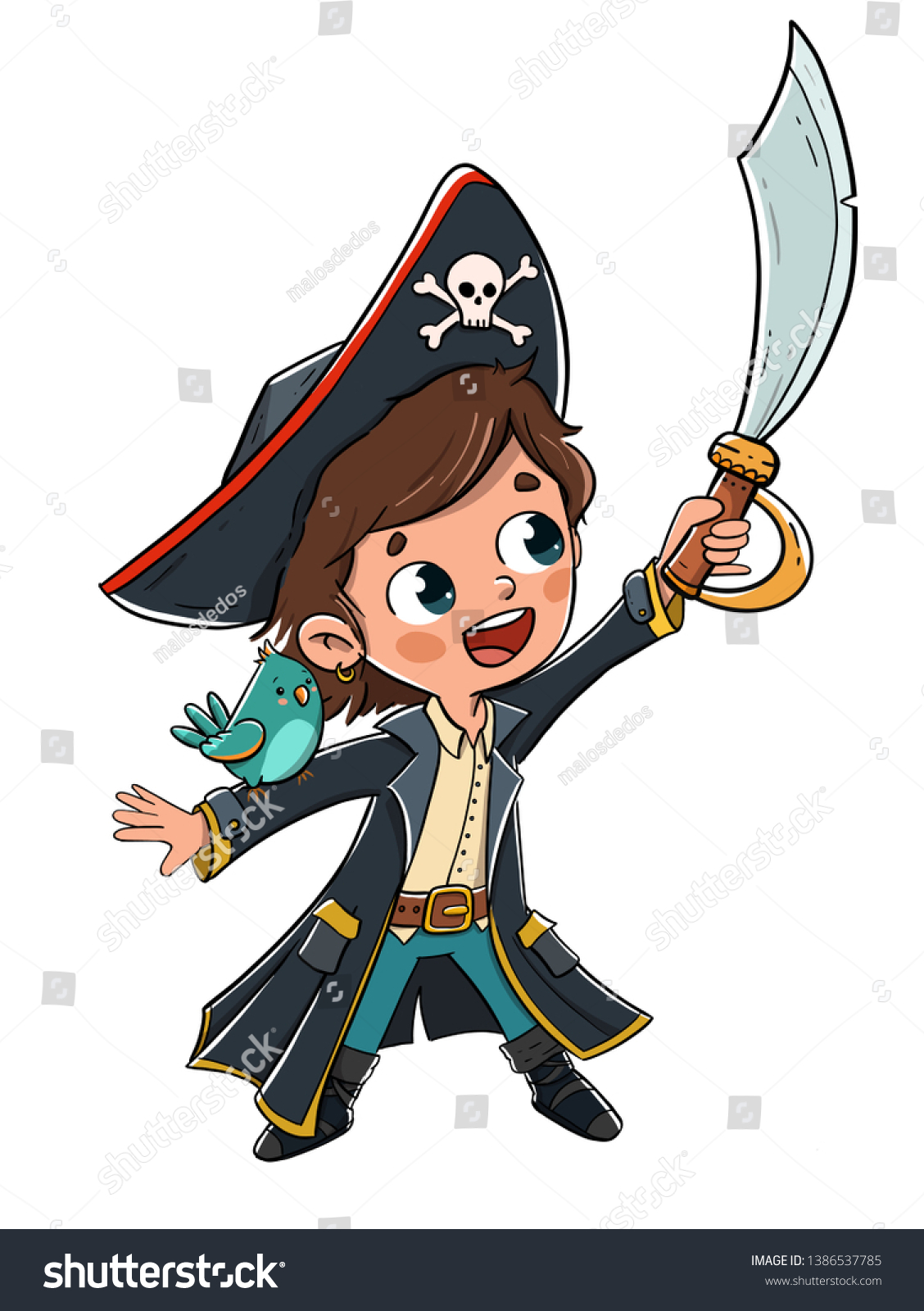 Child Dressed Pirate Parrot On His Stock Illustration 1386537785 ...