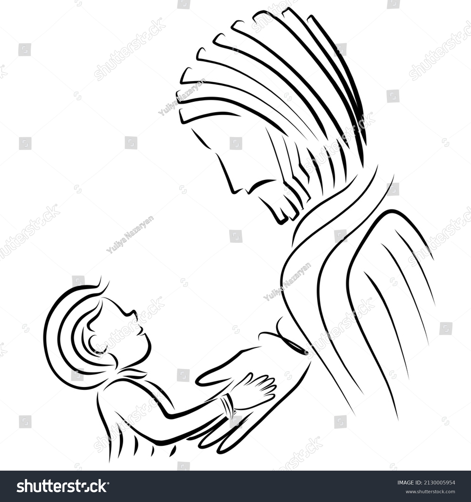 Child Gives His Hand Lord Jesus Stock Illustration 2130005954 ...