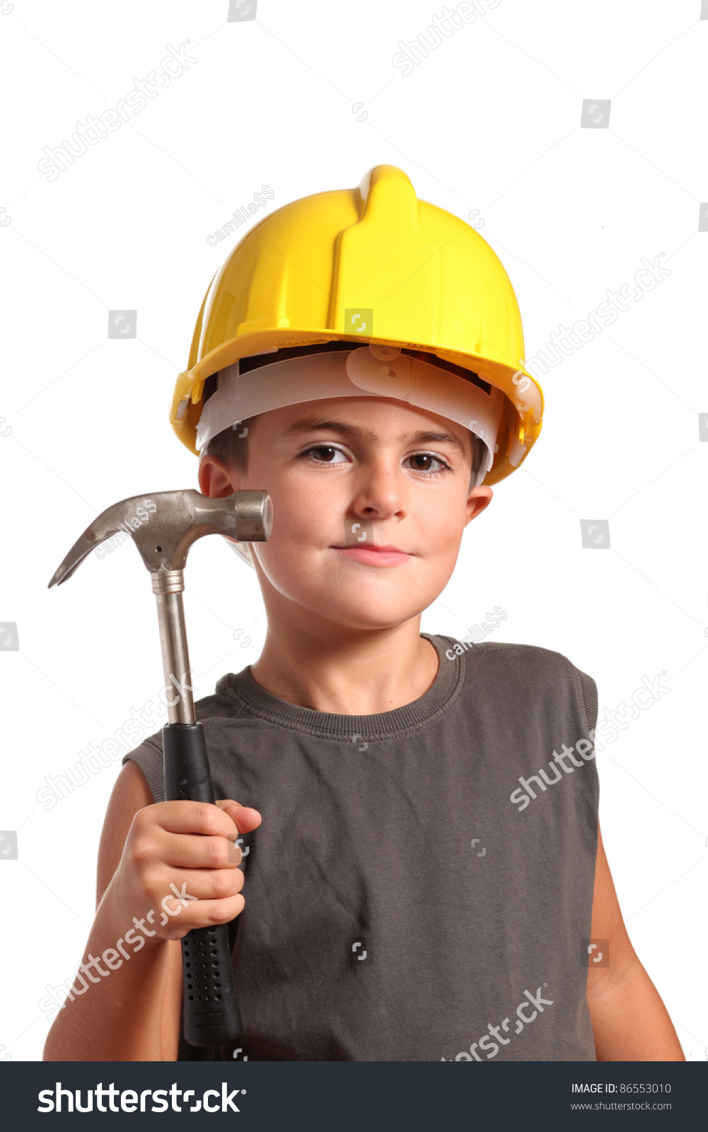 Child Little Carpenter On White Background Stock Photo 86553010 ...