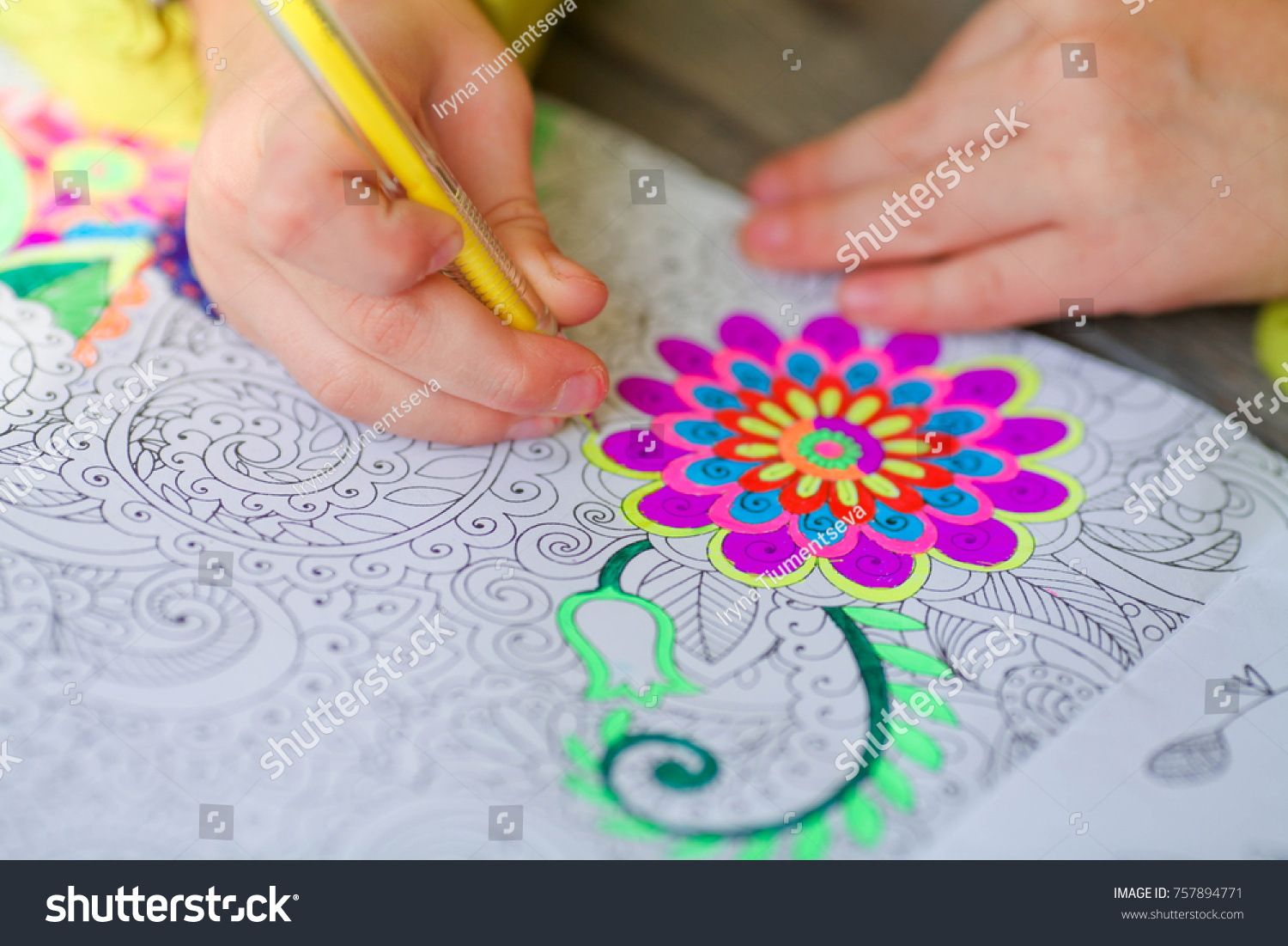 Download Child Paints Coloring Book Adults Crayons Stock Photo Edit Now 757894771