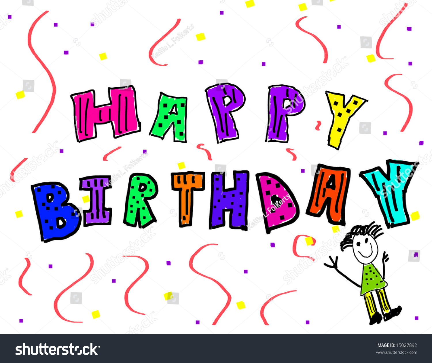 Childs Drawing Happy Birthday Card Stock Illustration 15027892 