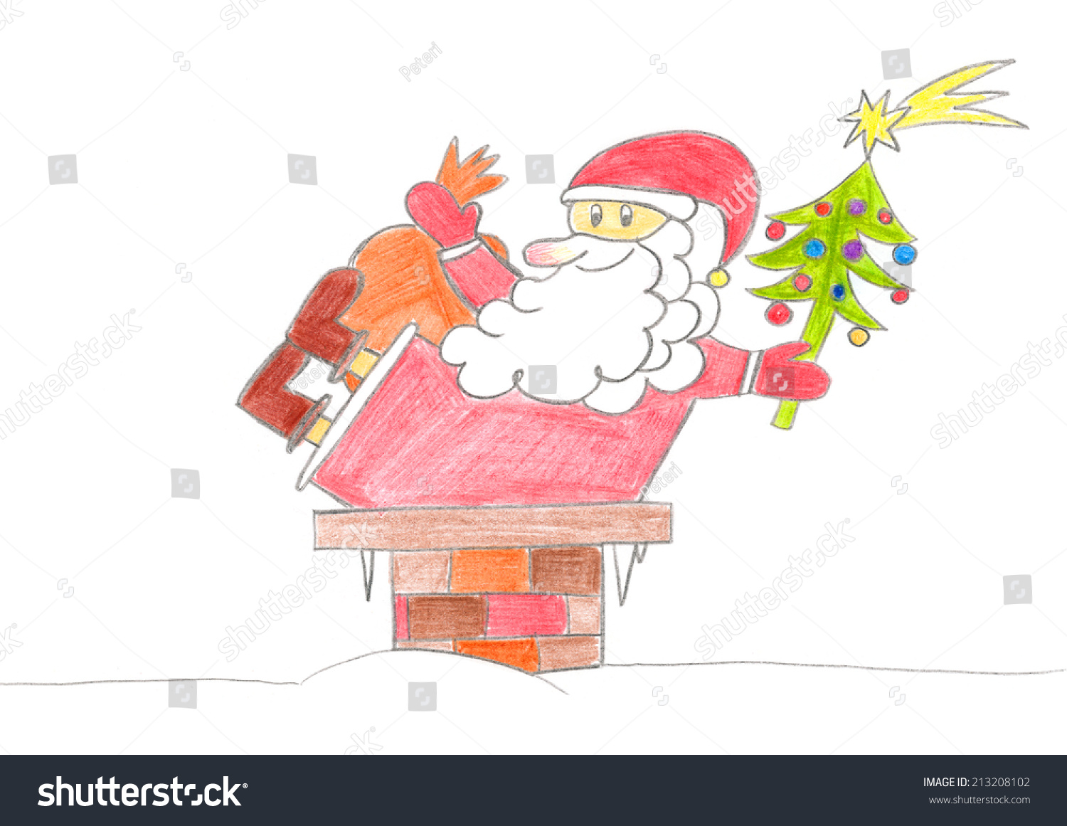 クリスマスの夜に煙突に落ちるサンタクロースの子供の絵 のイラスト素材