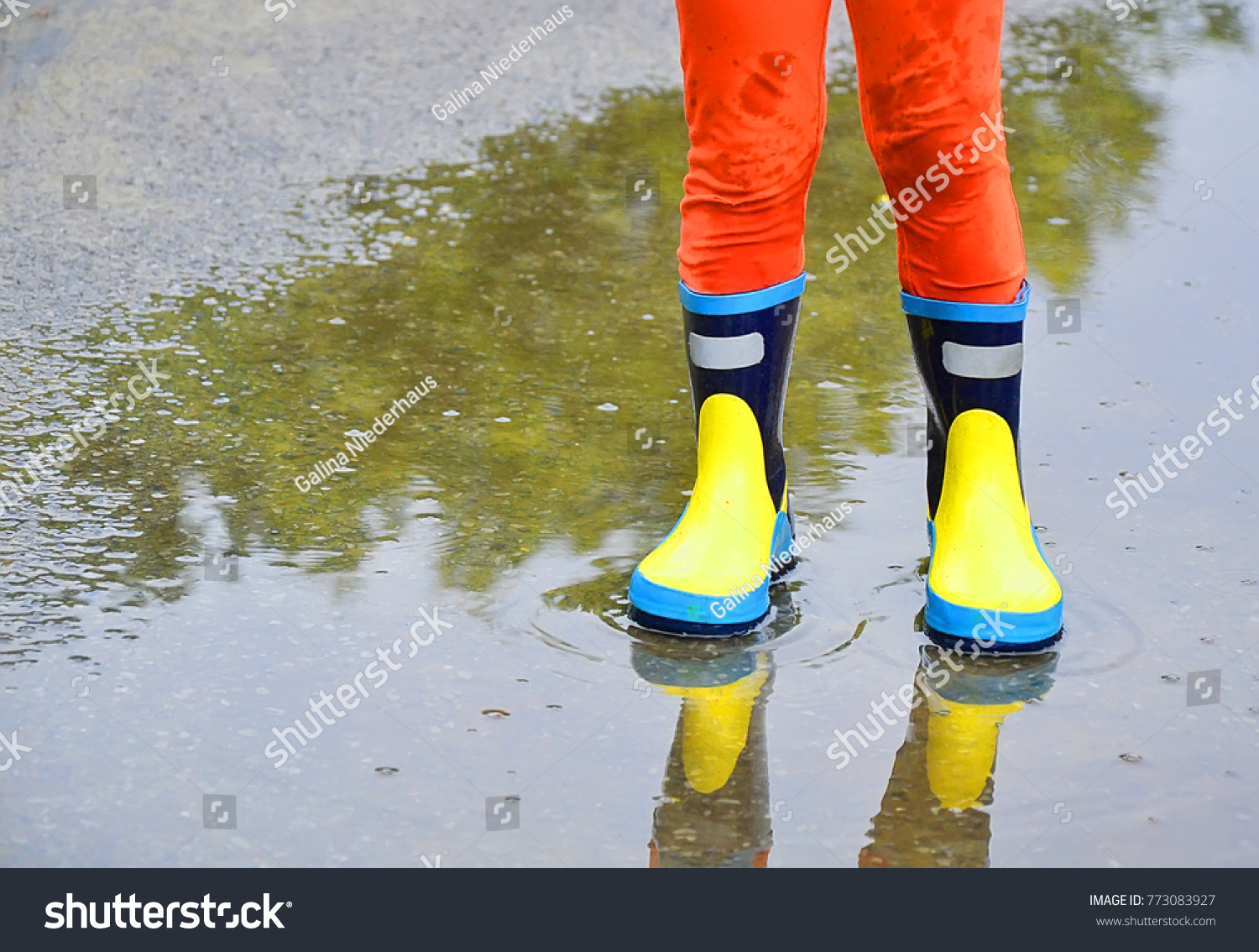 Child Standing Puddle Shod Rubber Boots Stock Photo 773083927 ...