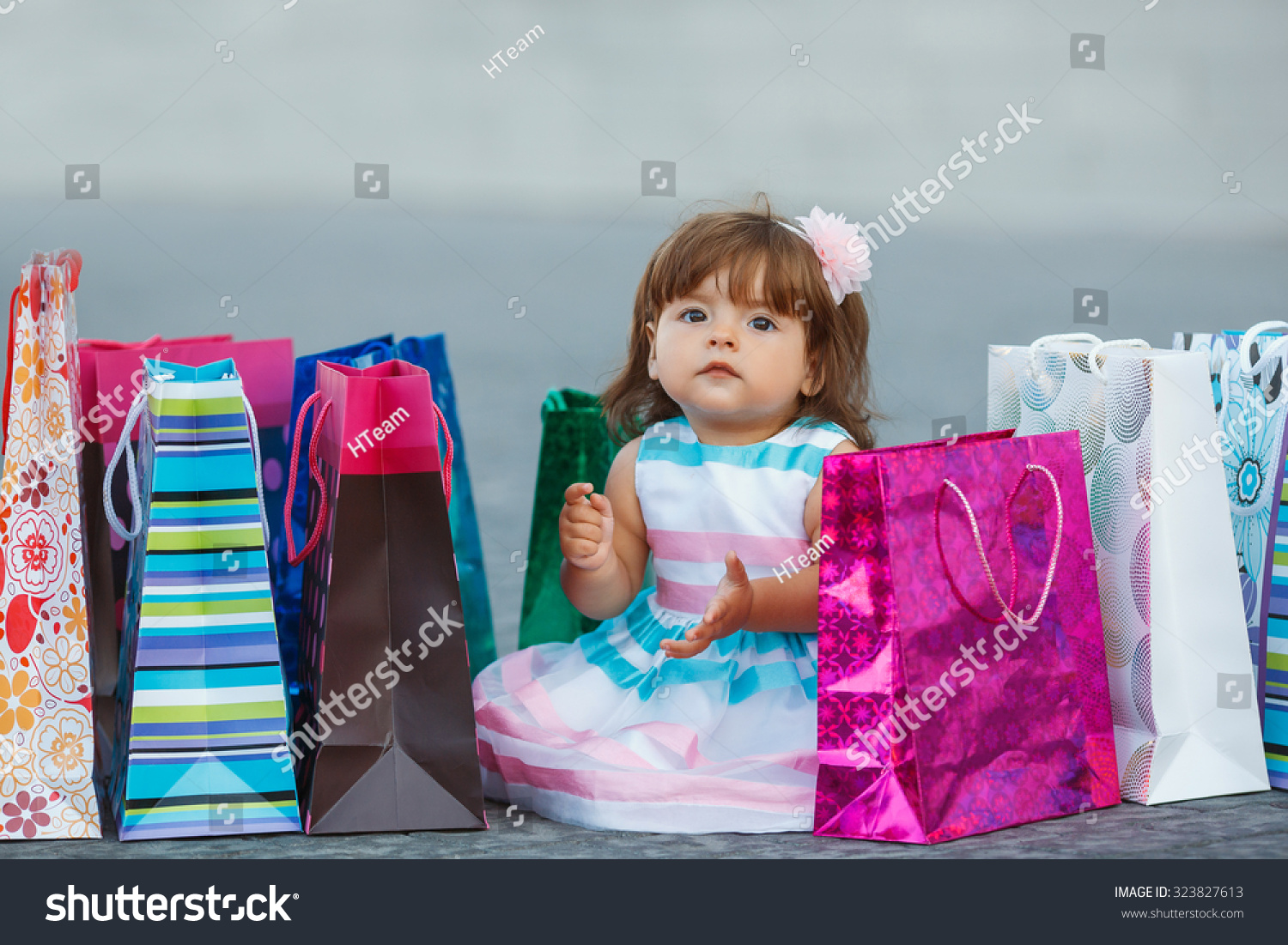 Child Shopping Bags Young Girl Full Stock Photo Edit Now 323827613