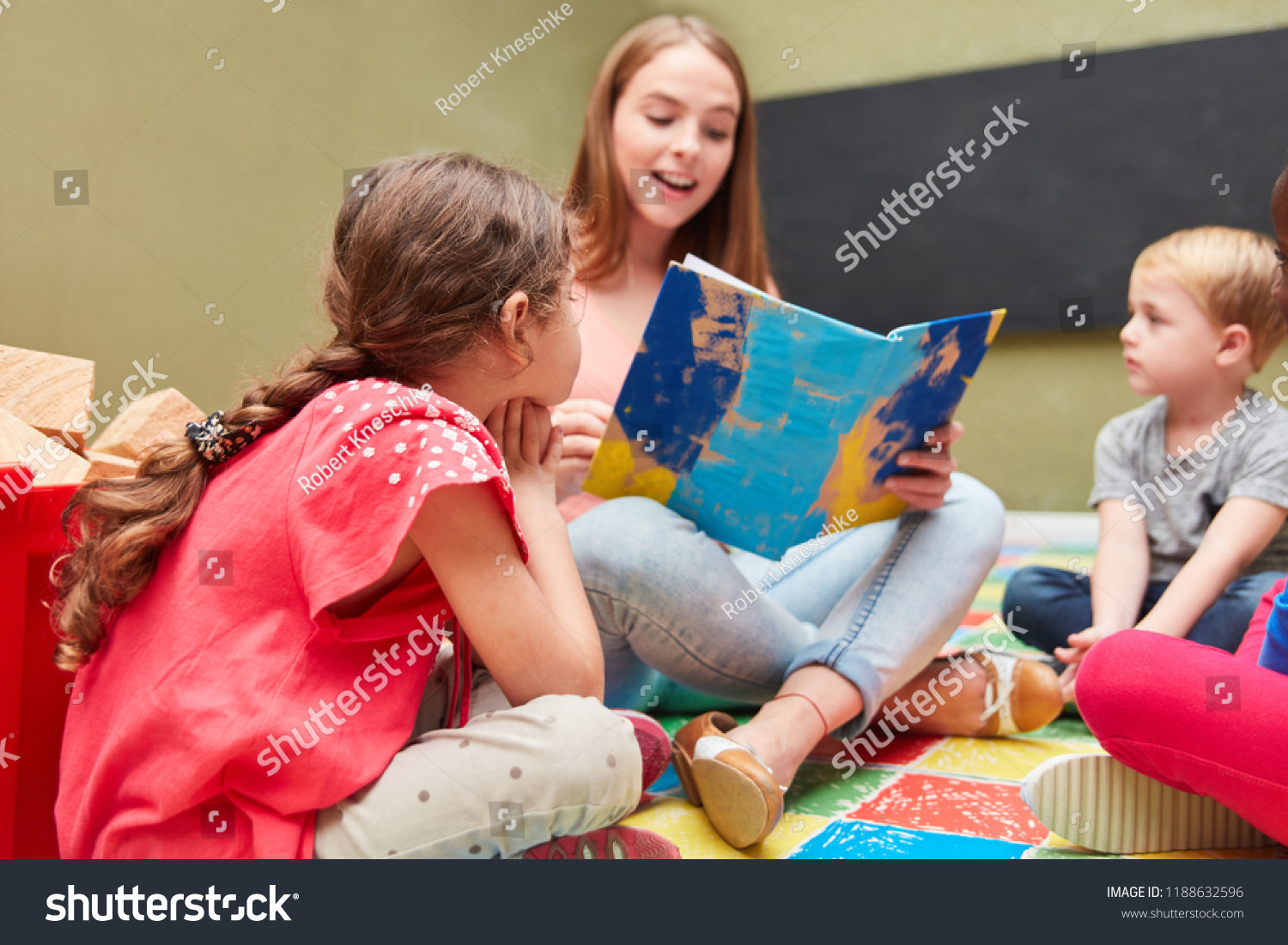 Childminder Children Reading Childrens Book Kindergarten Royalty