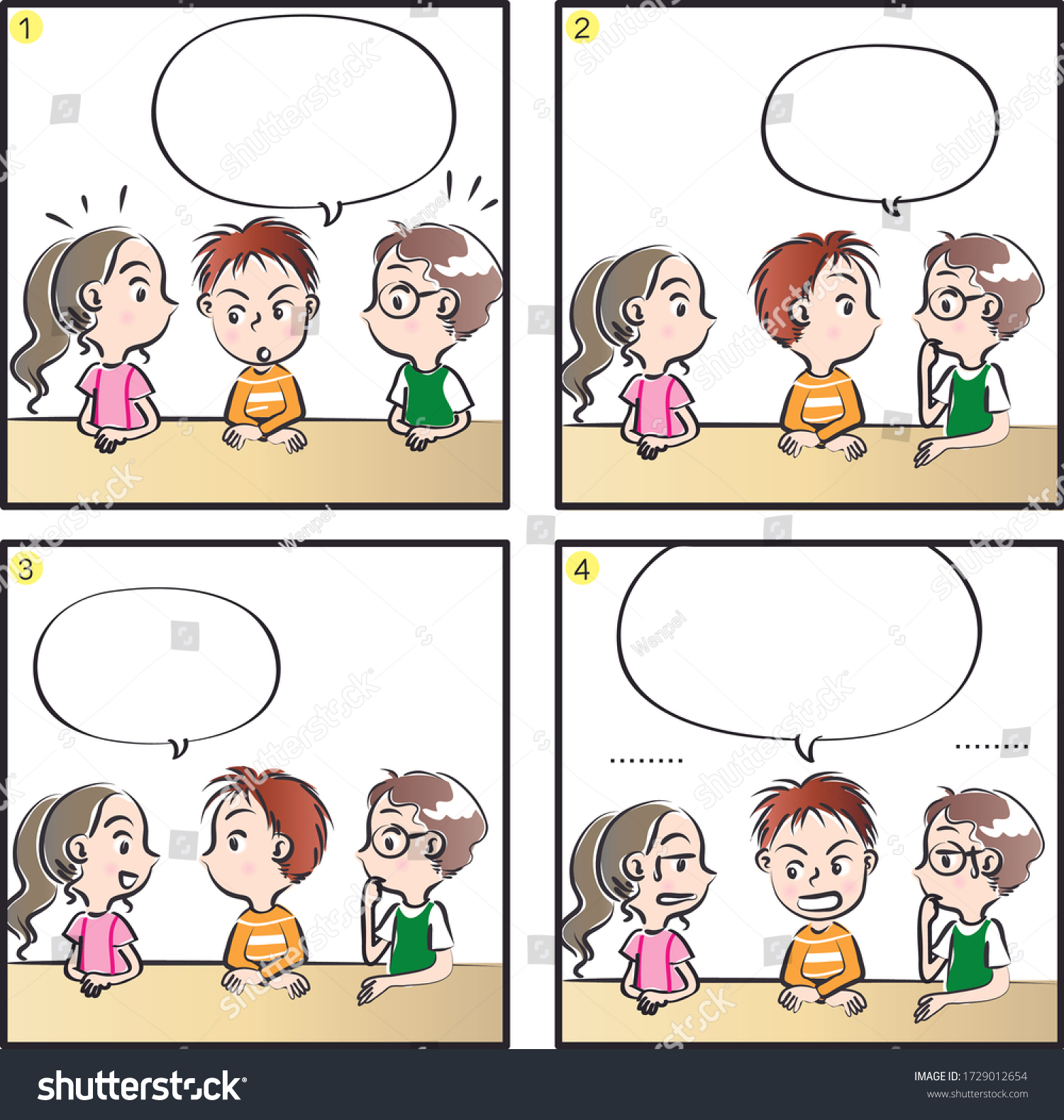 Children Four Grid Comic Blank Speech Stock Illustration 1729012654 ...