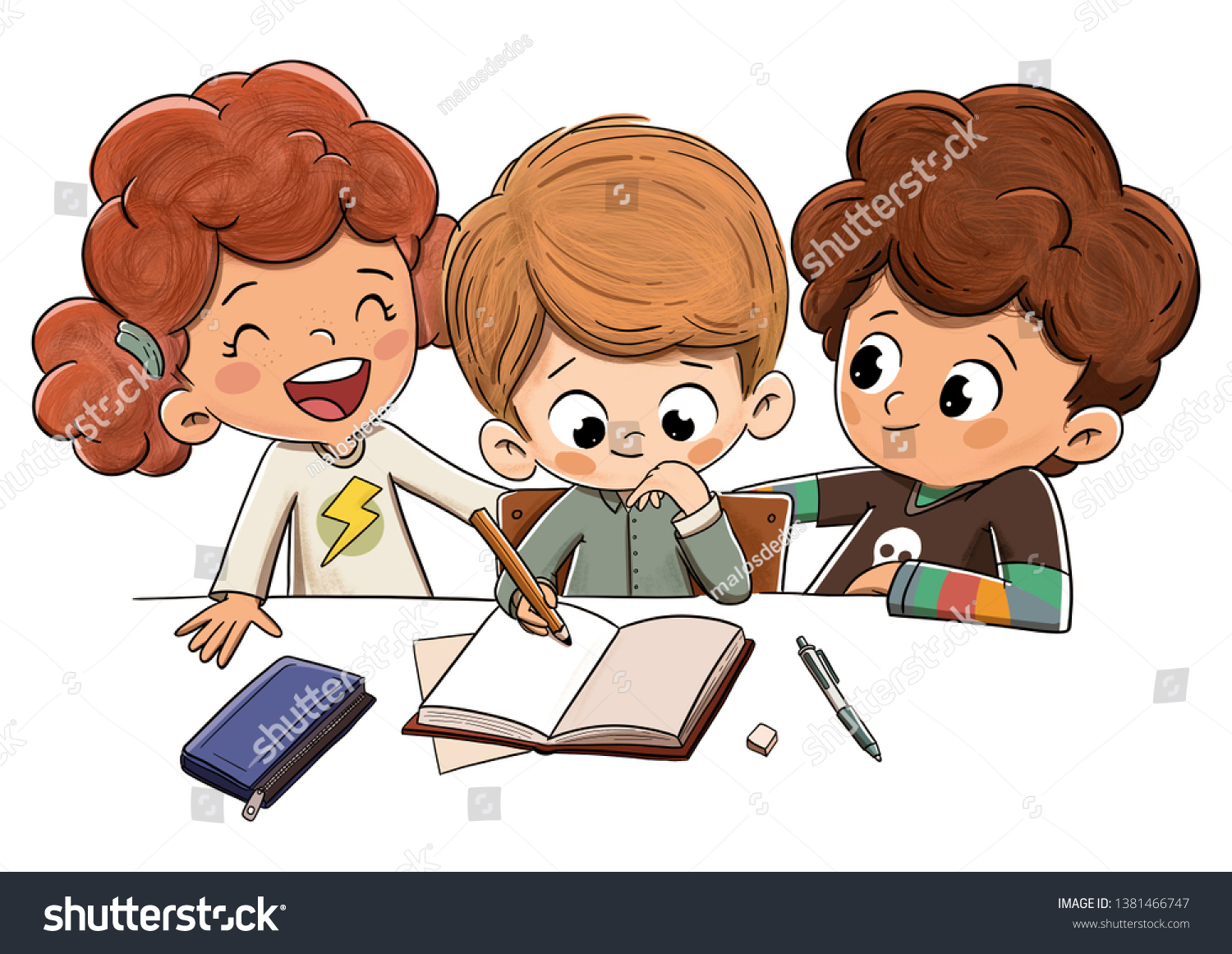 Children Class Doing Homework Stock Illustration 1381466747 