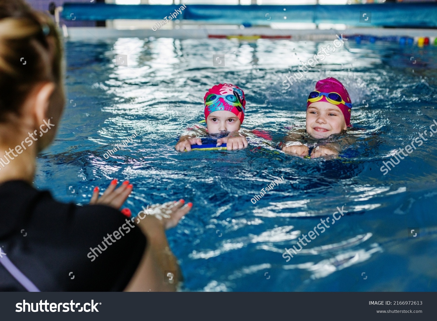 Children Learn Swim Board Pool Under Stock Photo 2166972613 | Shutterstock