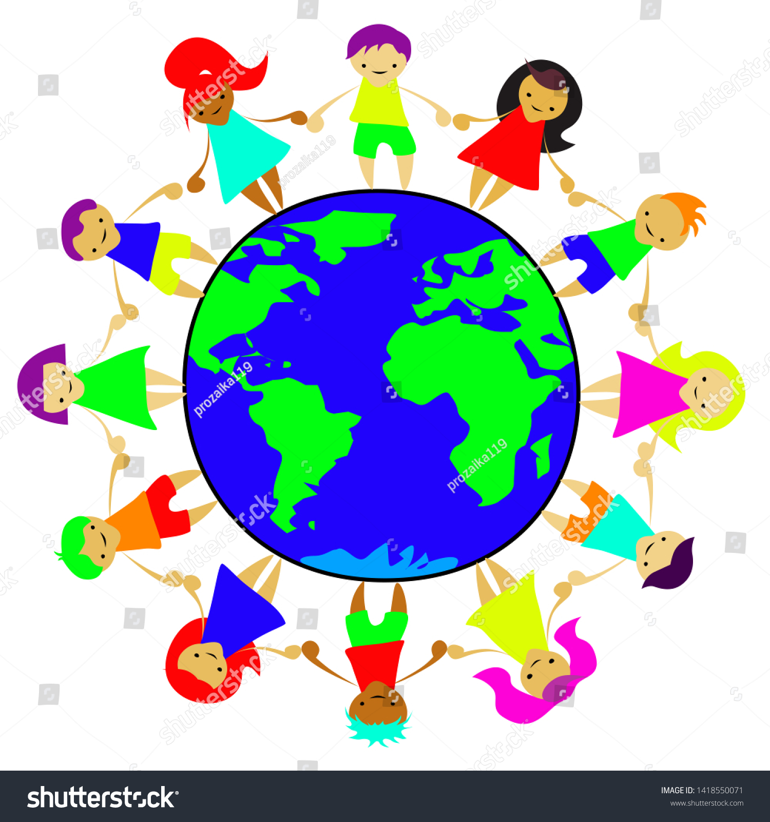 Children World On Planet Holding Hands Stock Illustration 1418550071