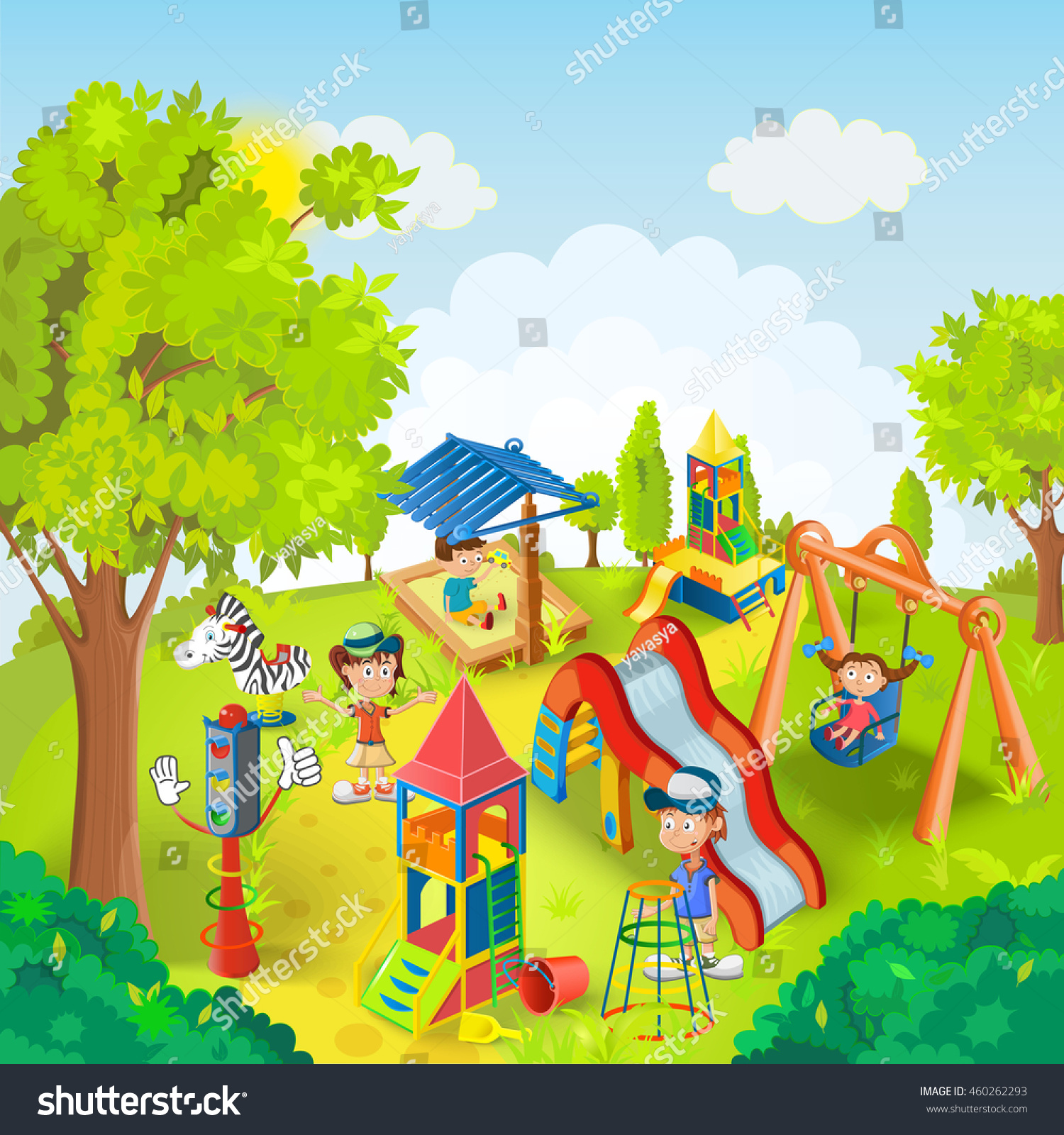 Children Playing Park Illustration Stock Illustration 460262293