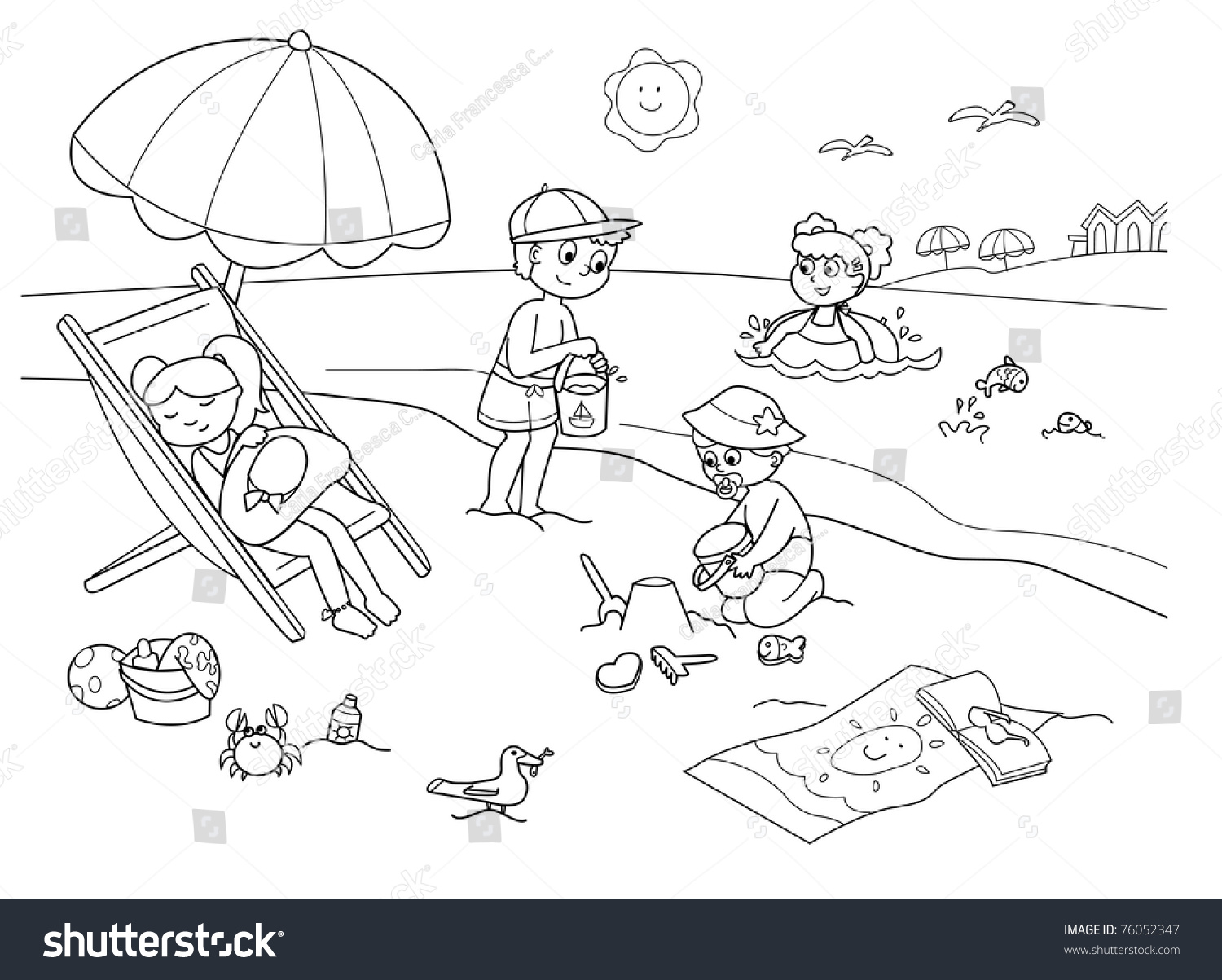 Children Playing Sand Beach Cartoon Illustration Stock Illustration ...