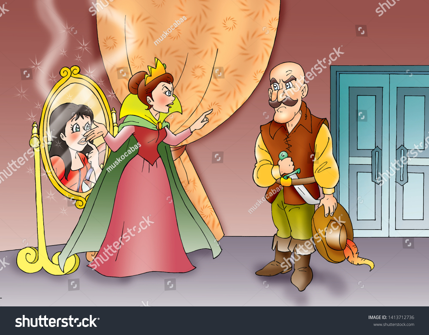 Childrens Fairy Tales Snow White Seven Stock Illustration