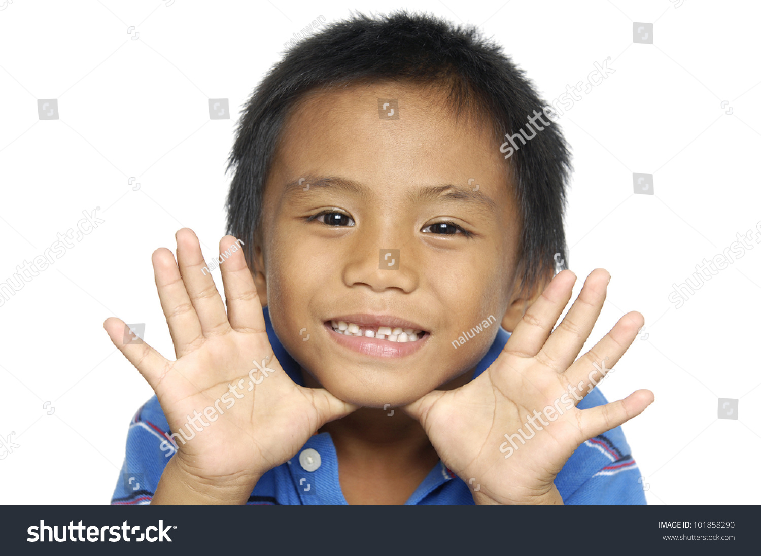 Children With Funny Expression Gesture Open Hand Fingers Isolated On ...