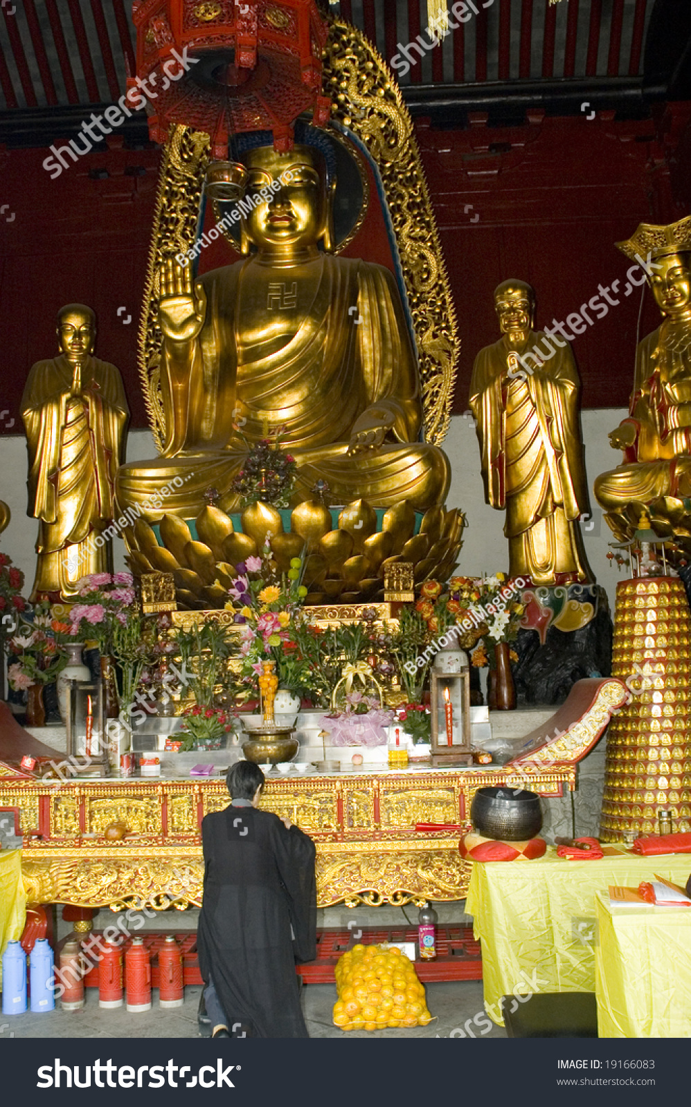 China, Nantong City - October 15, 2008: Prayer Inside Traditional ...