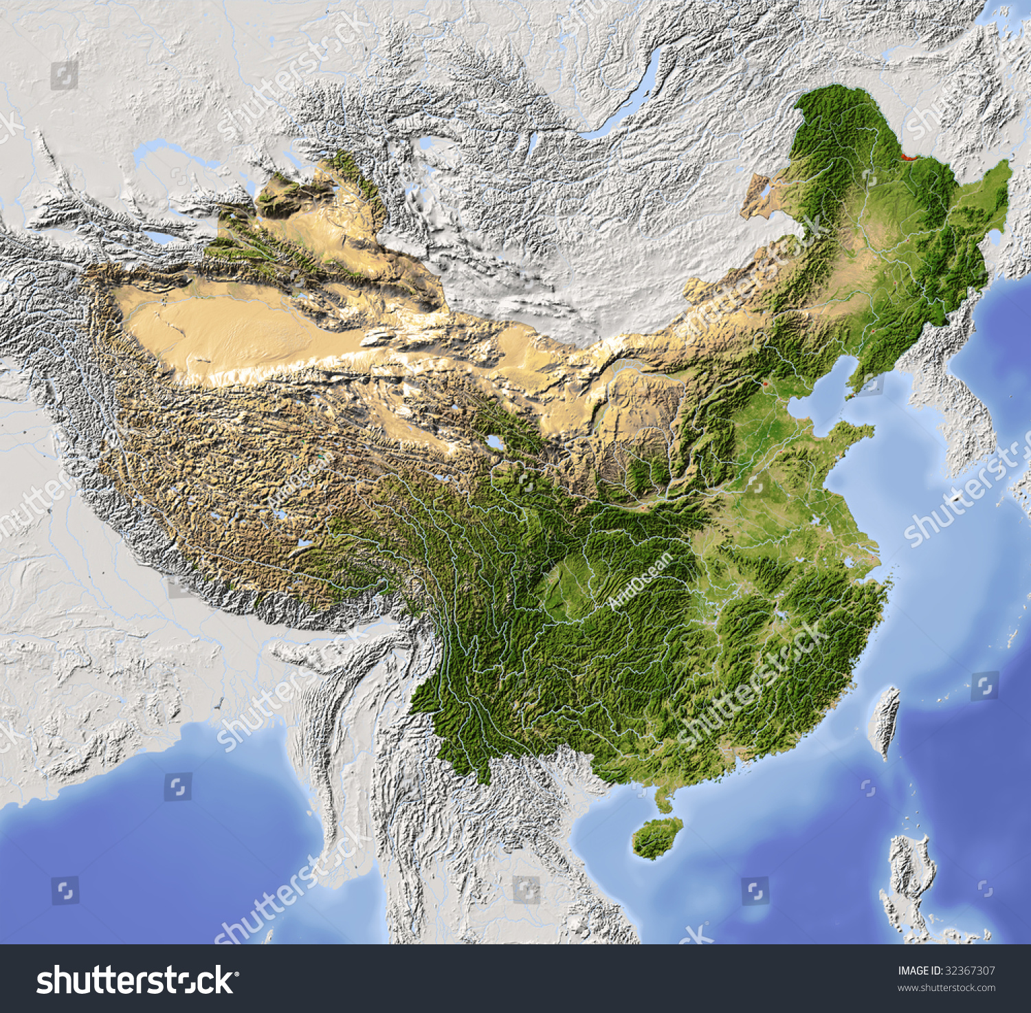 Stock Photo China Shaded Relief Map Colored According To Vegetation With Major Urban Areas Includes Clip 32367307 