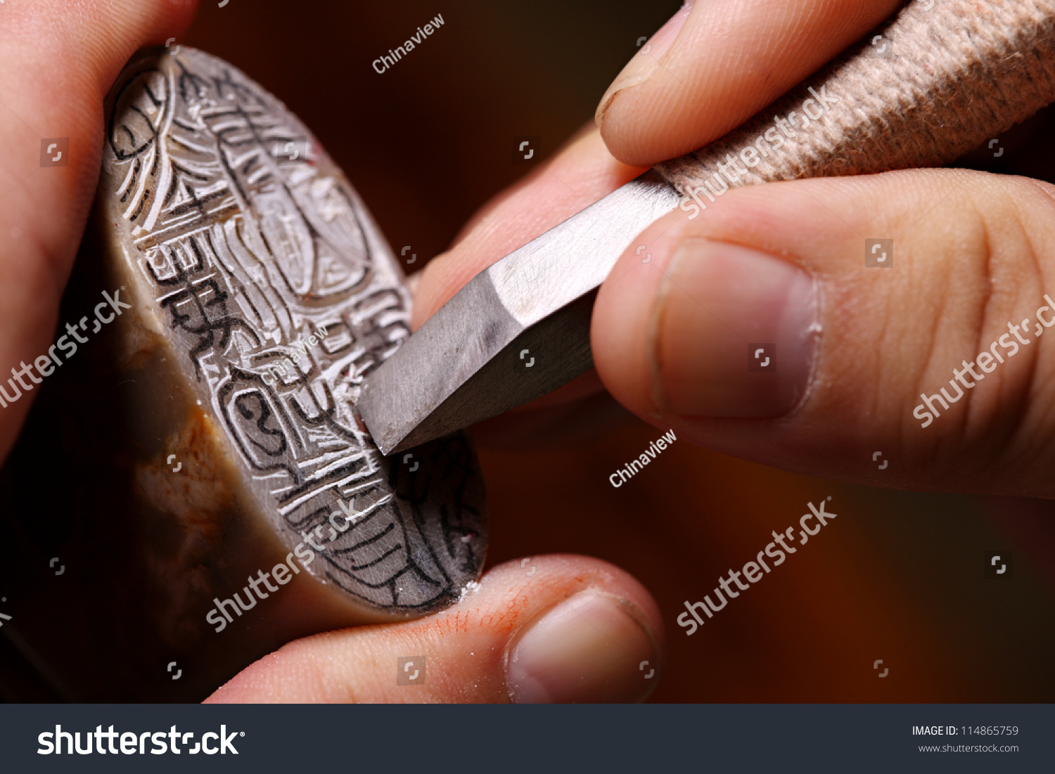 Chinese Craftsman Carving A Stone Seal Stock Photo 114865759 : Shutterstock